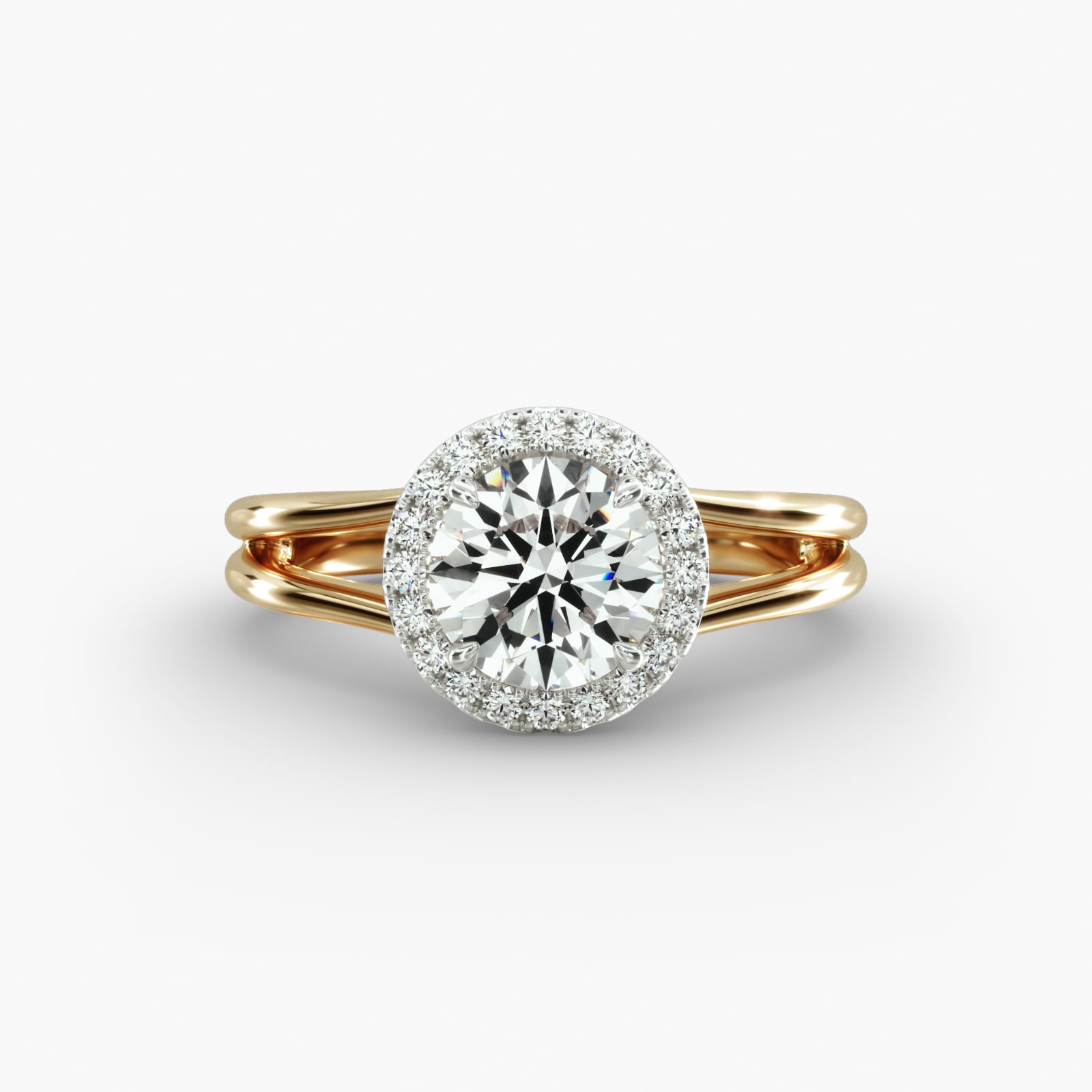 Split Ring Solitaire Engagement Ring Classic Halo Head