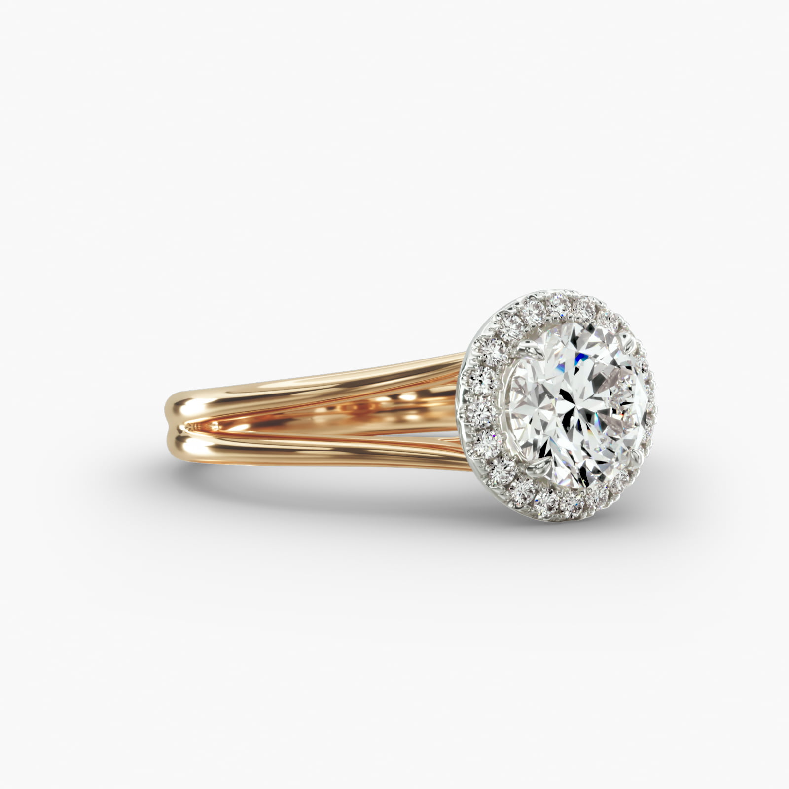 Split Ring Solitaire Engagement Ring Classic Halo Head