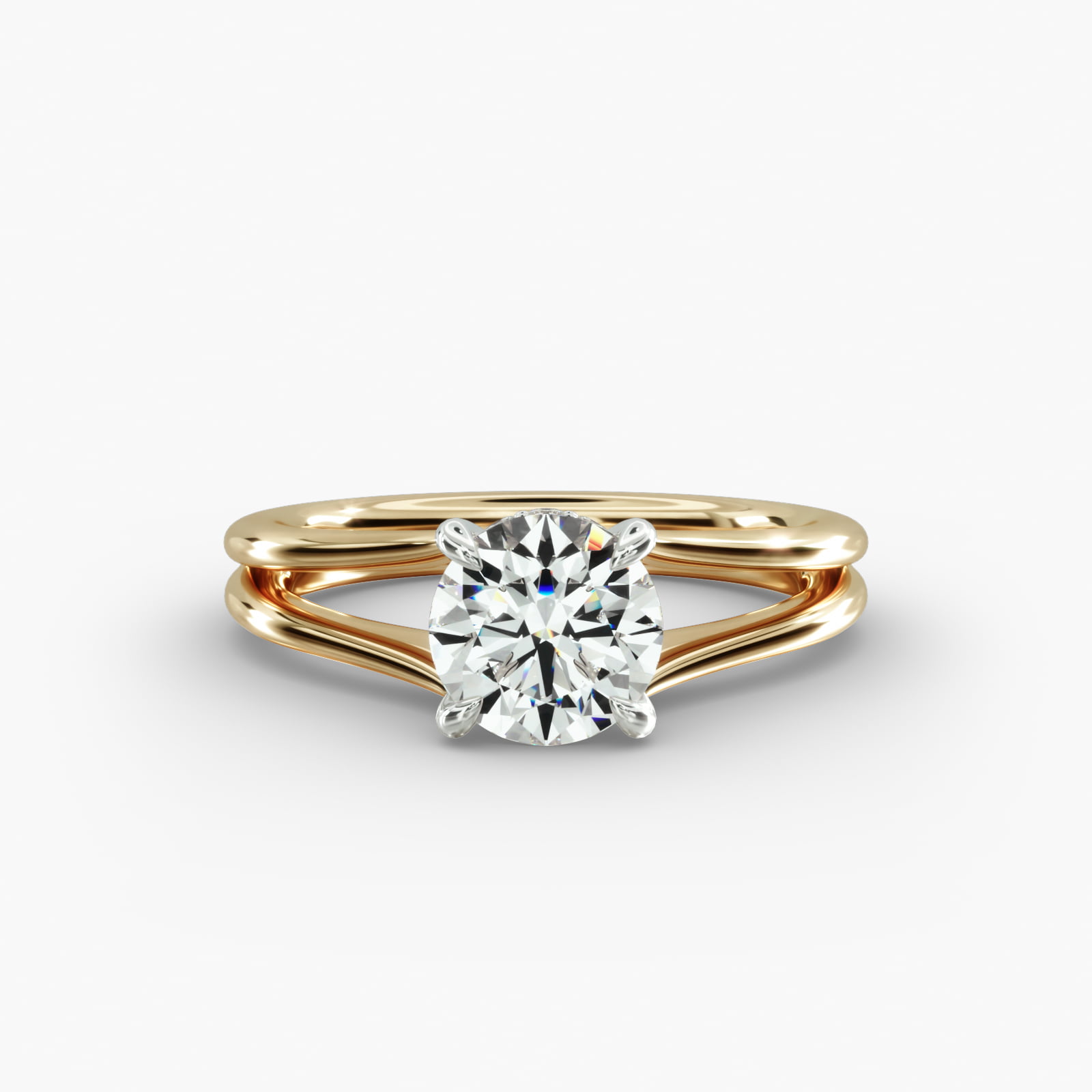 Split Ring Solitaire Engagement Ring Hidden Halo Head
