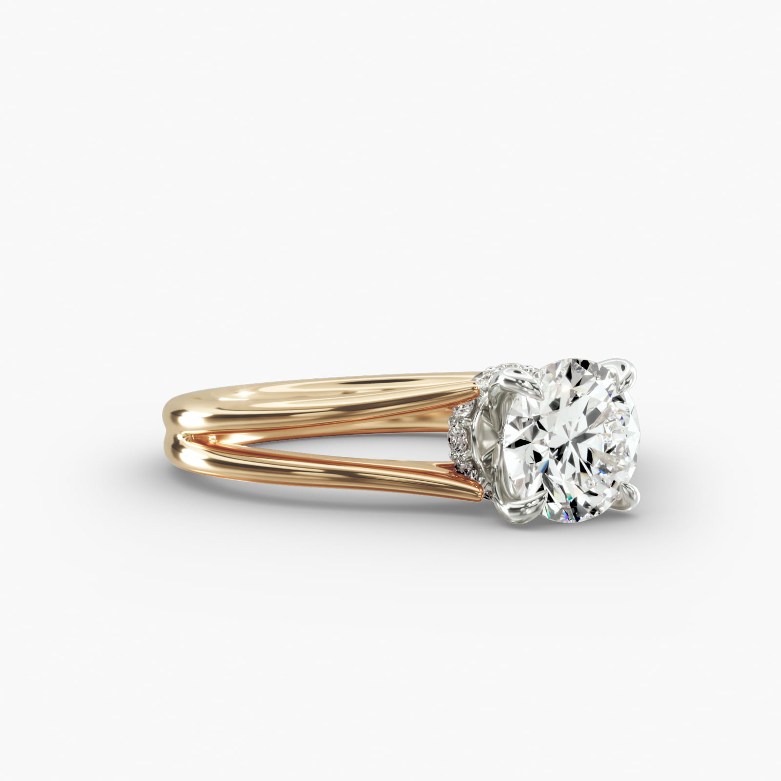 Split Ring Solitaire Engagement Ring Hidden Halo Head