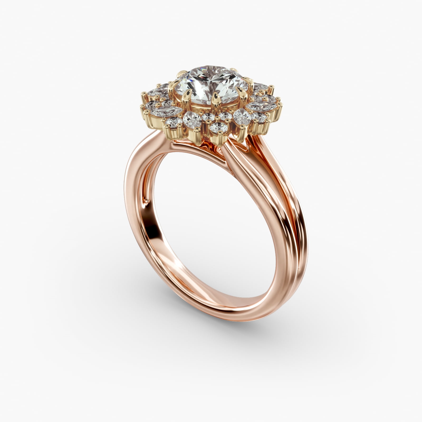 Split Ring Solitaire Engagement Ring Fancy Halo Head