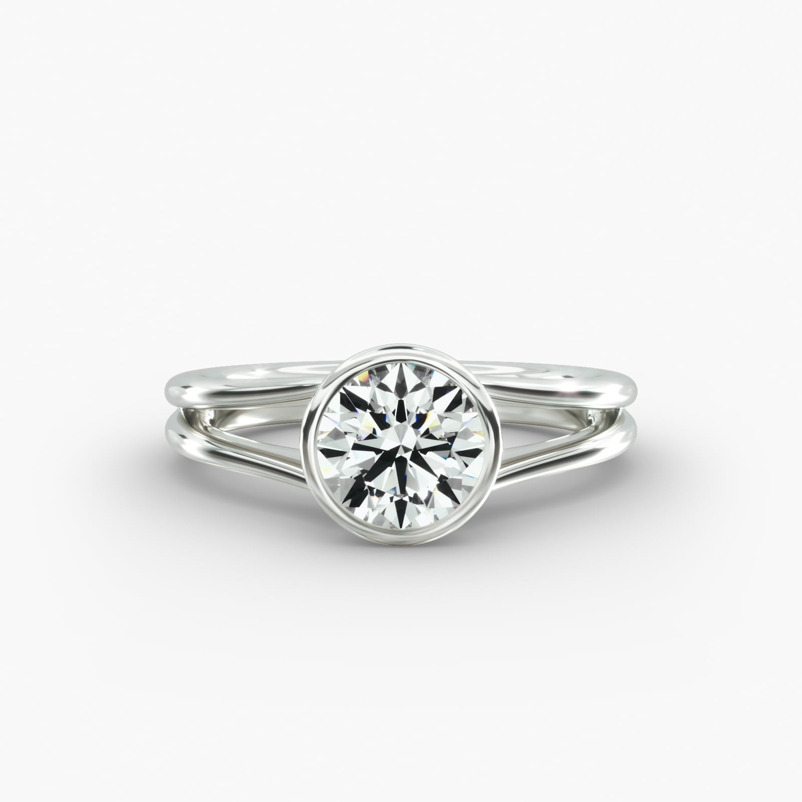 Split Ring Solitaire Engagement Ring Classic Bezel Head