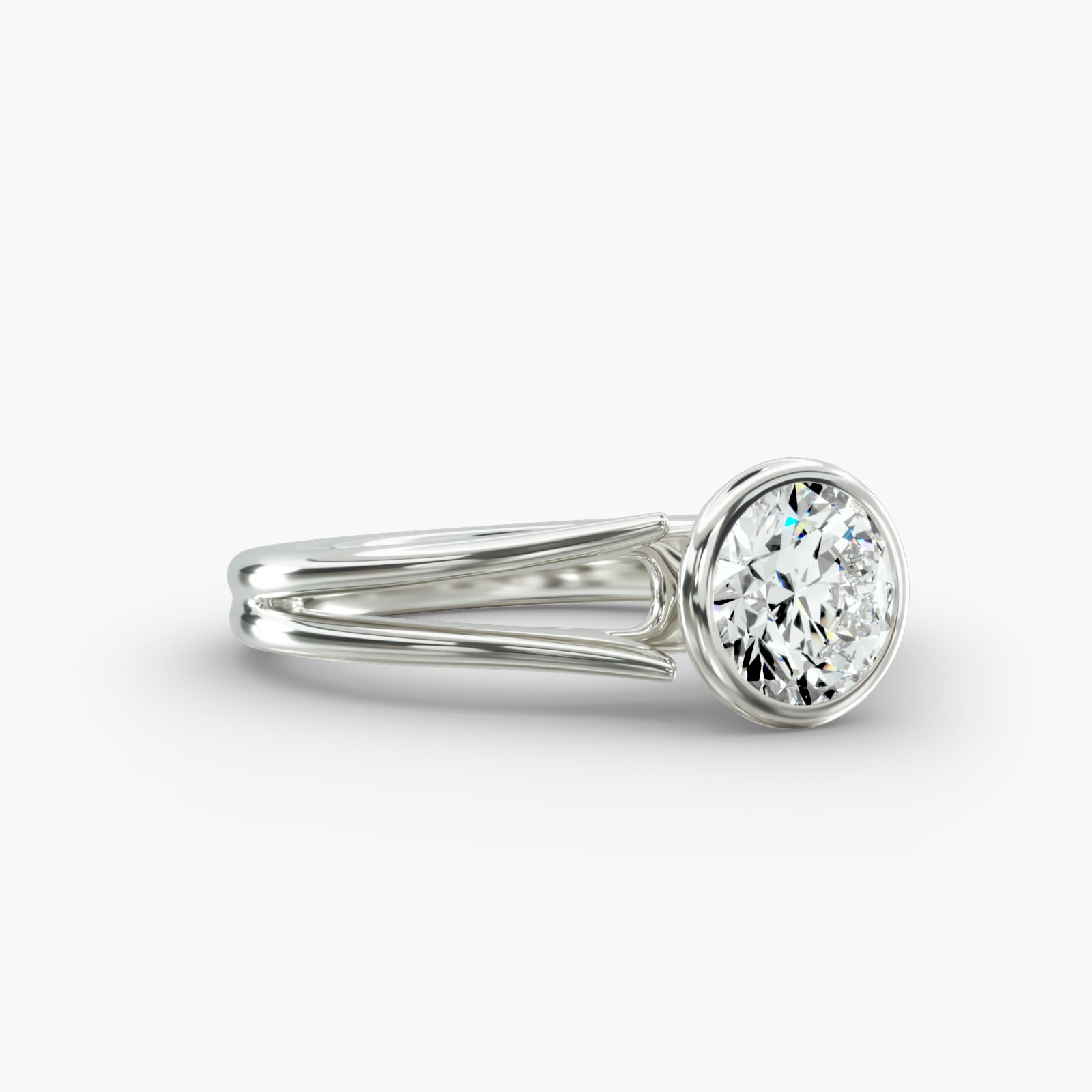 Split Ring Solitaire Engagement Ring Classic Bezel Head