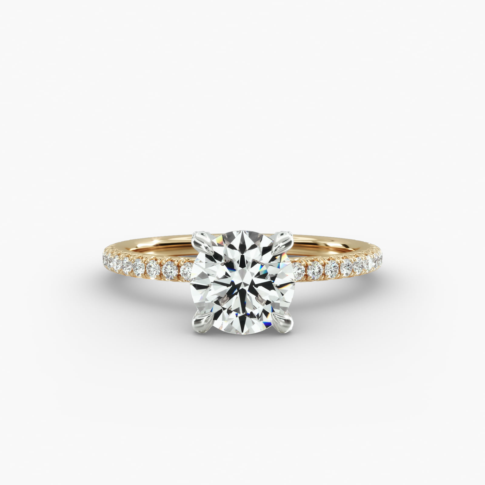 French Pavé Engagement Ring Diamond Tulip Head