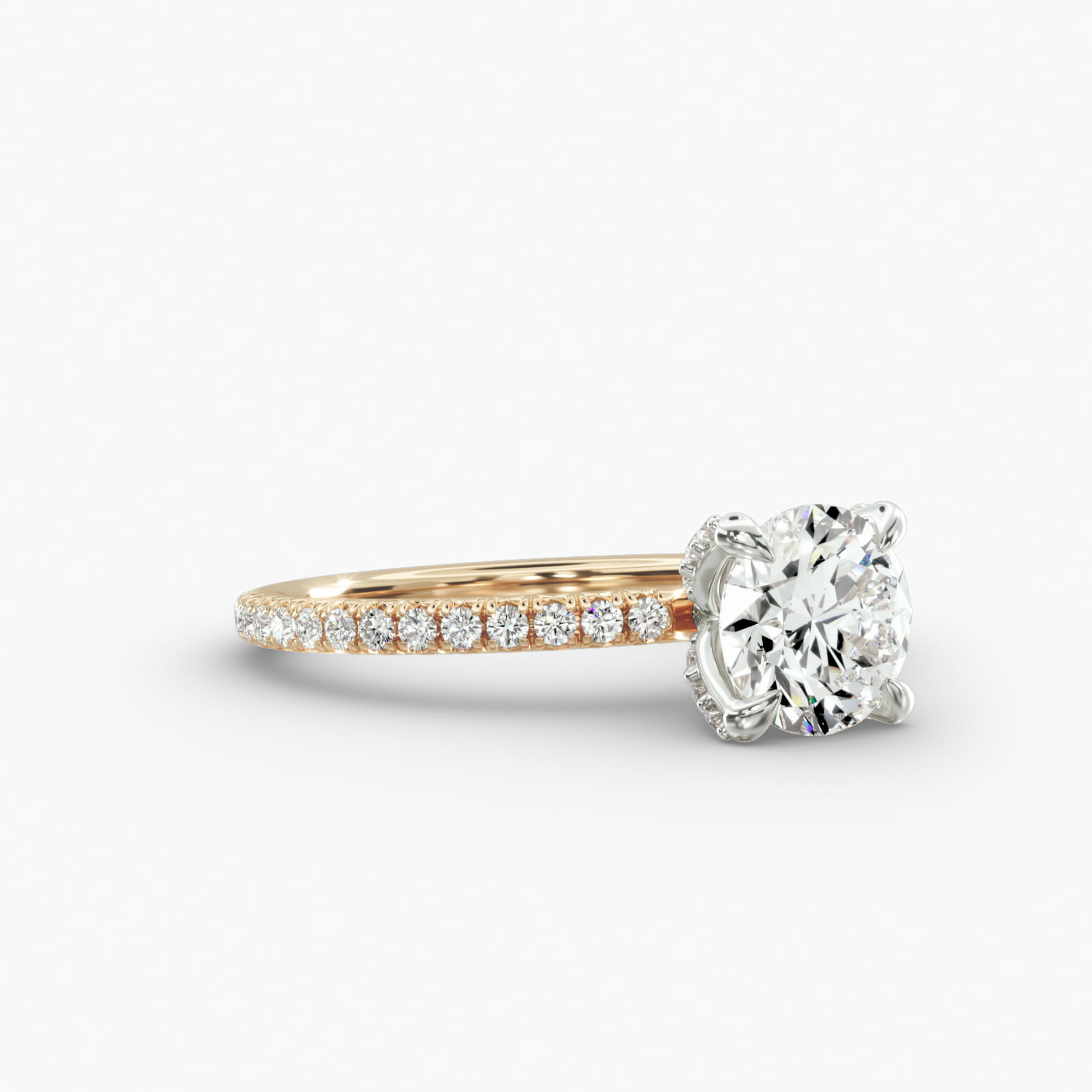 French Pavé Engagement Ring Diamond Tulip Head