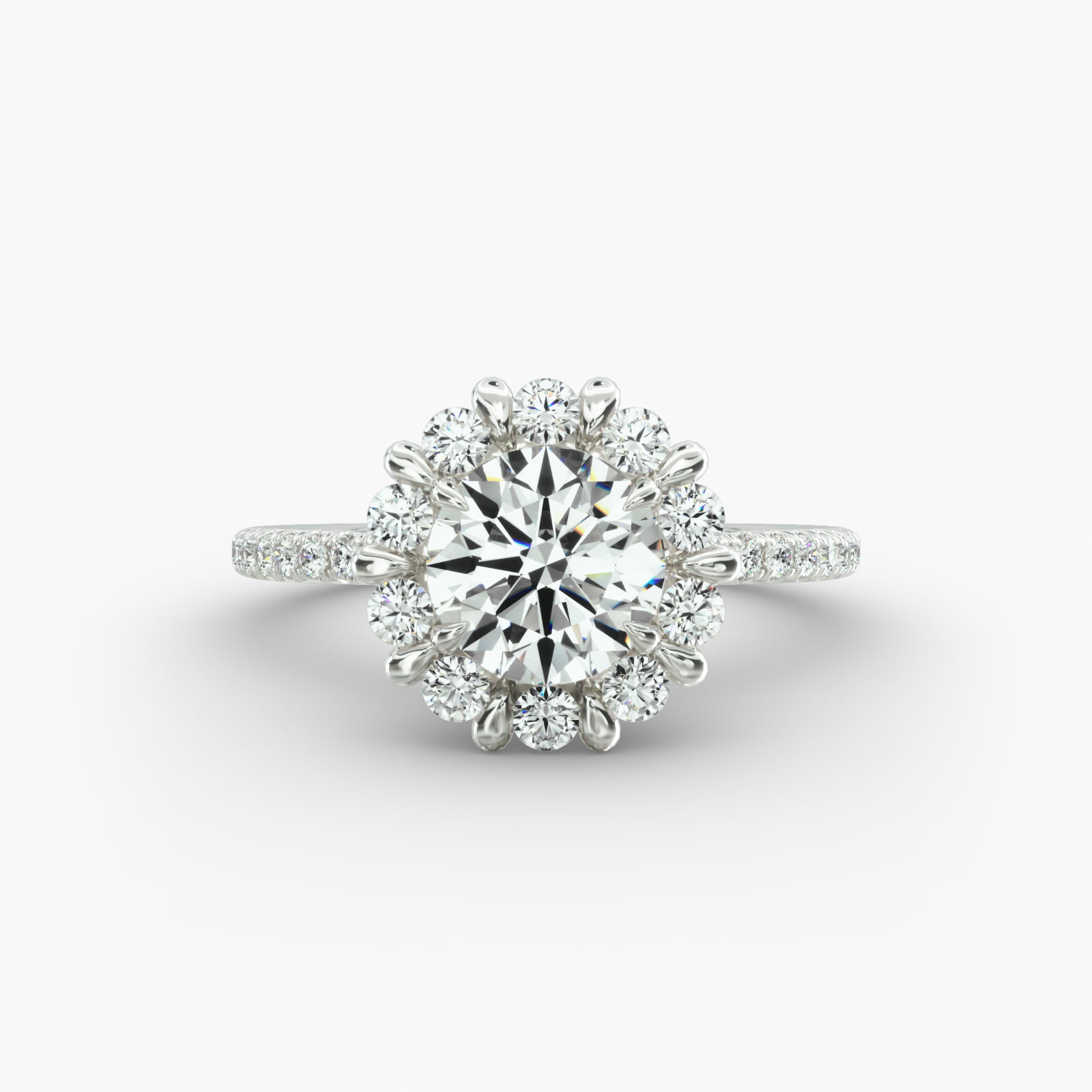 French Pavé Engagement Ring Floral Halo Head