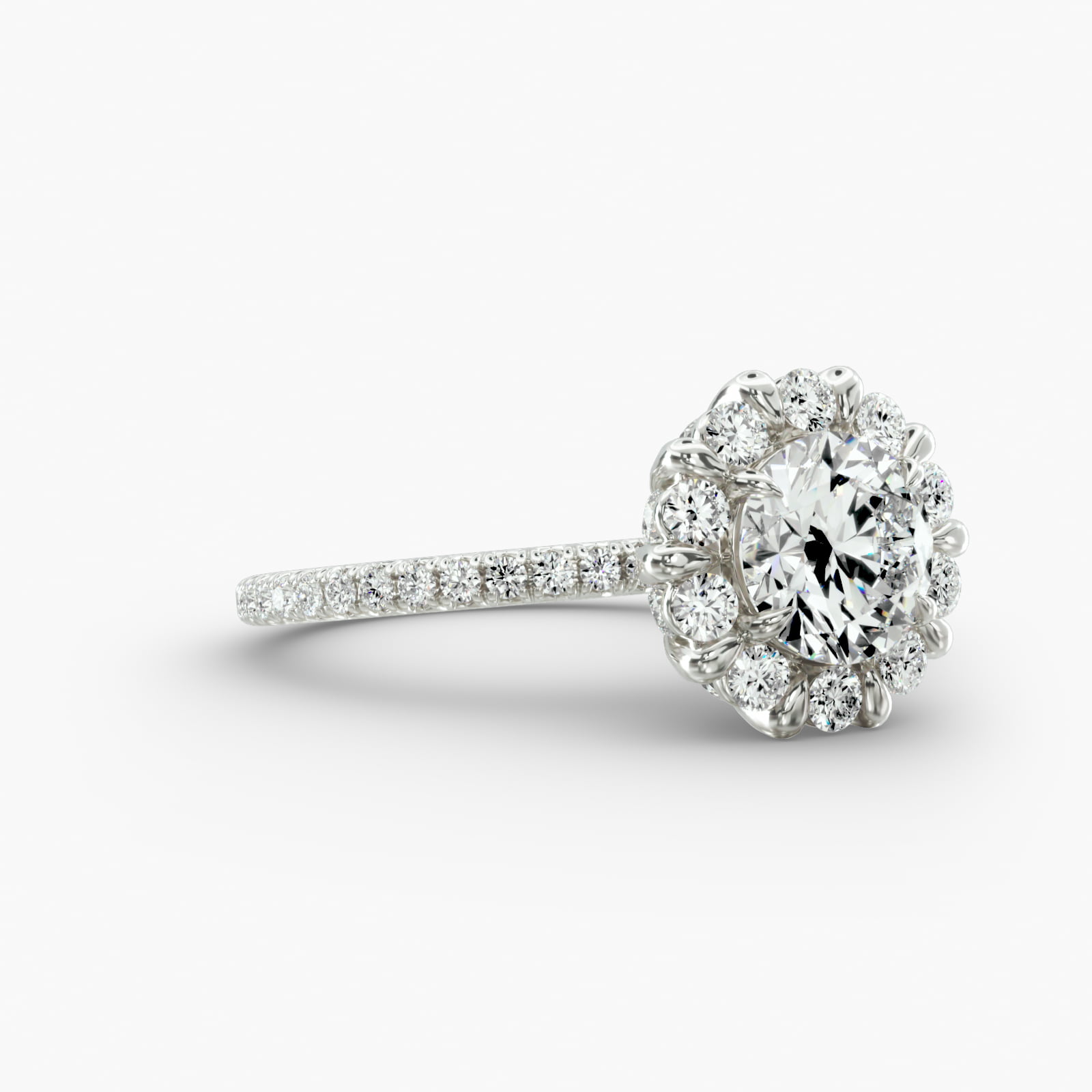 French Pavé Engagement Ring Floral Halo Head