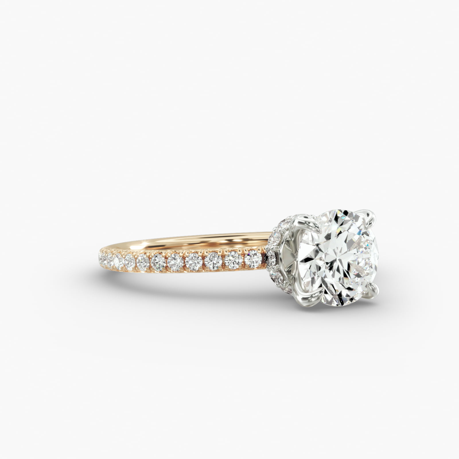 French Pavé Engagement Ring Hidden Halo Head