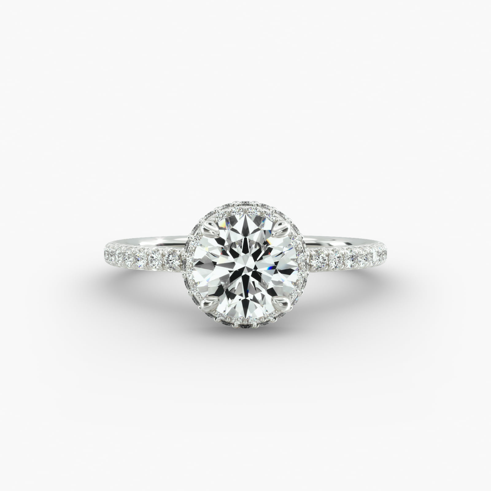 French Pavé Engagement Ring Dual Halo Head