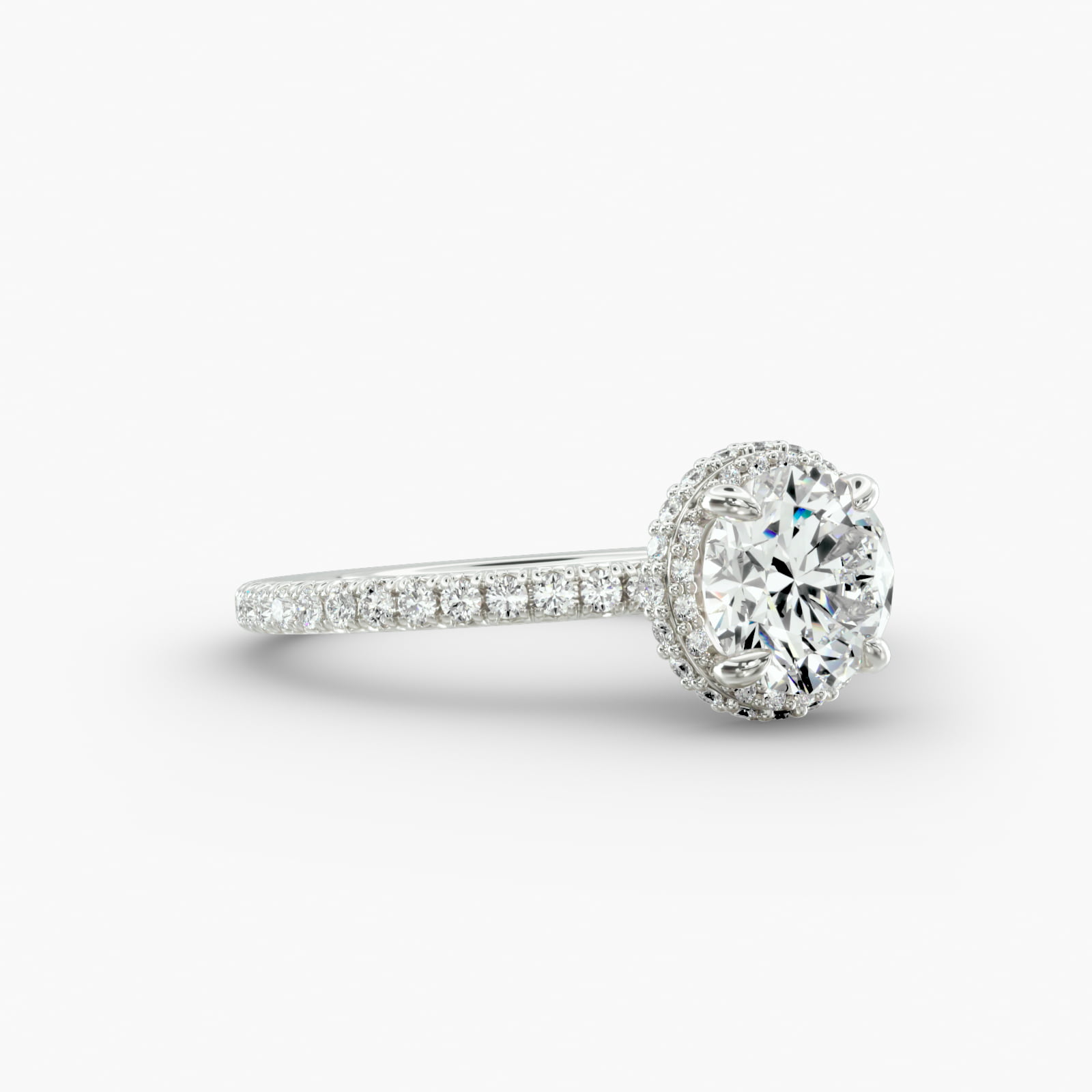 French Pavé Engagement Ring Dual Halo Head