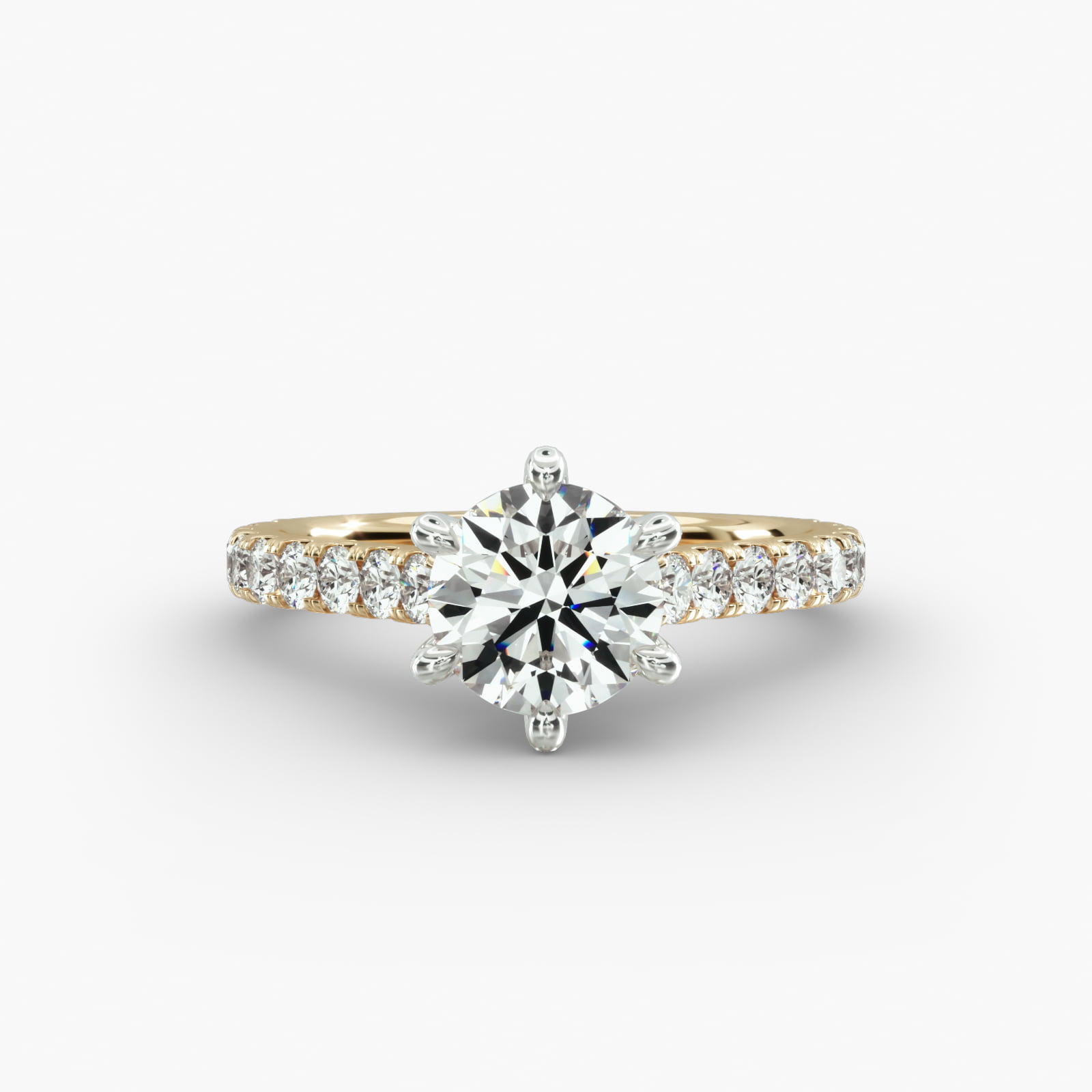Cathedral Pavé Engagement Ring 6-Prong Nouveau Head
