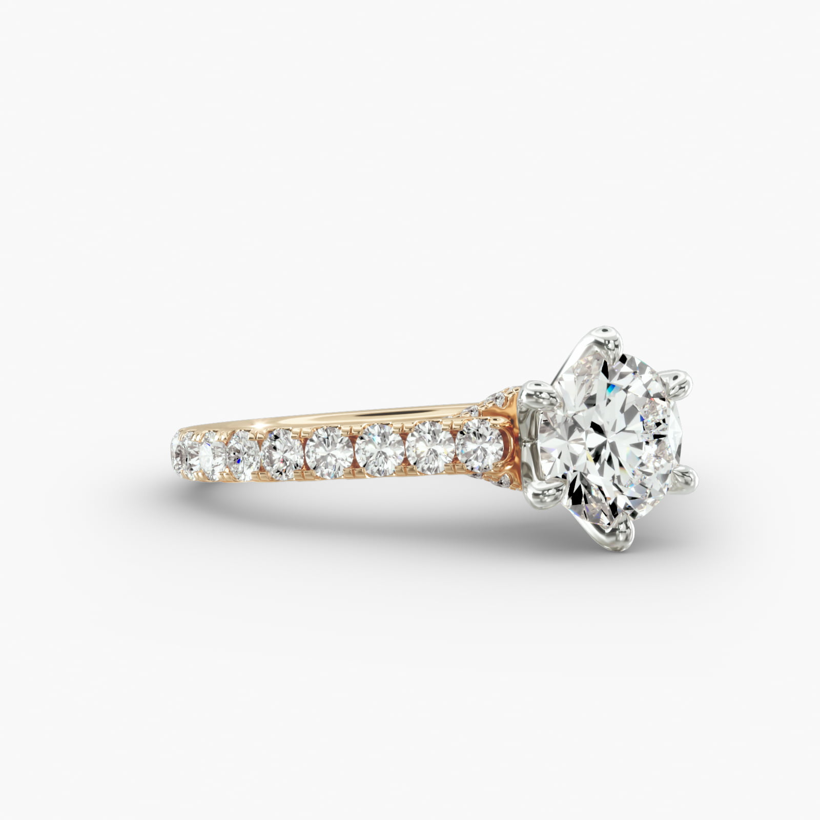 Cathedral Pavé Engagement Ring 6-Prong Nouveau Head