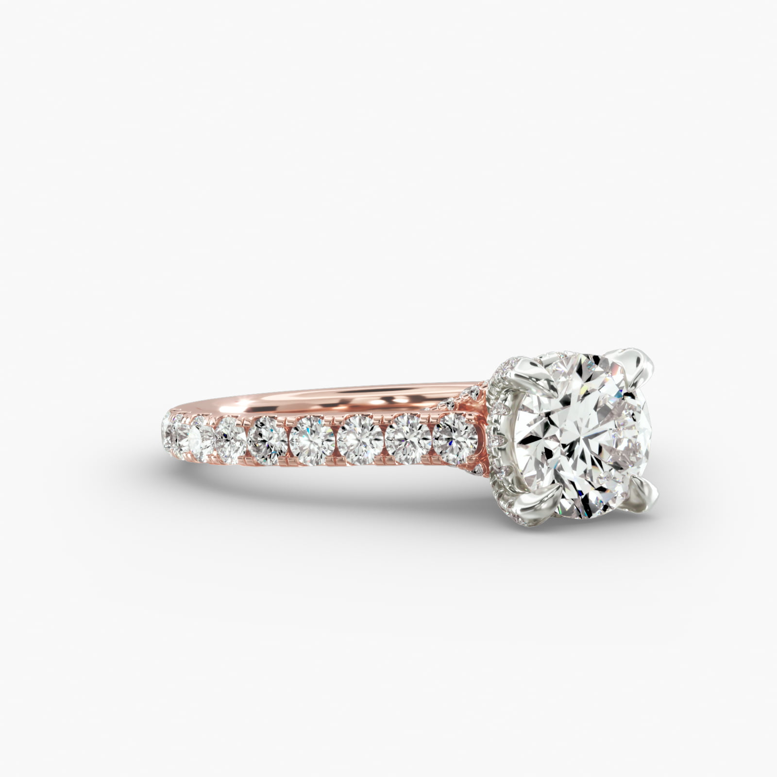 Cathedral Pavé Engagement Ring Diamond Basket Head