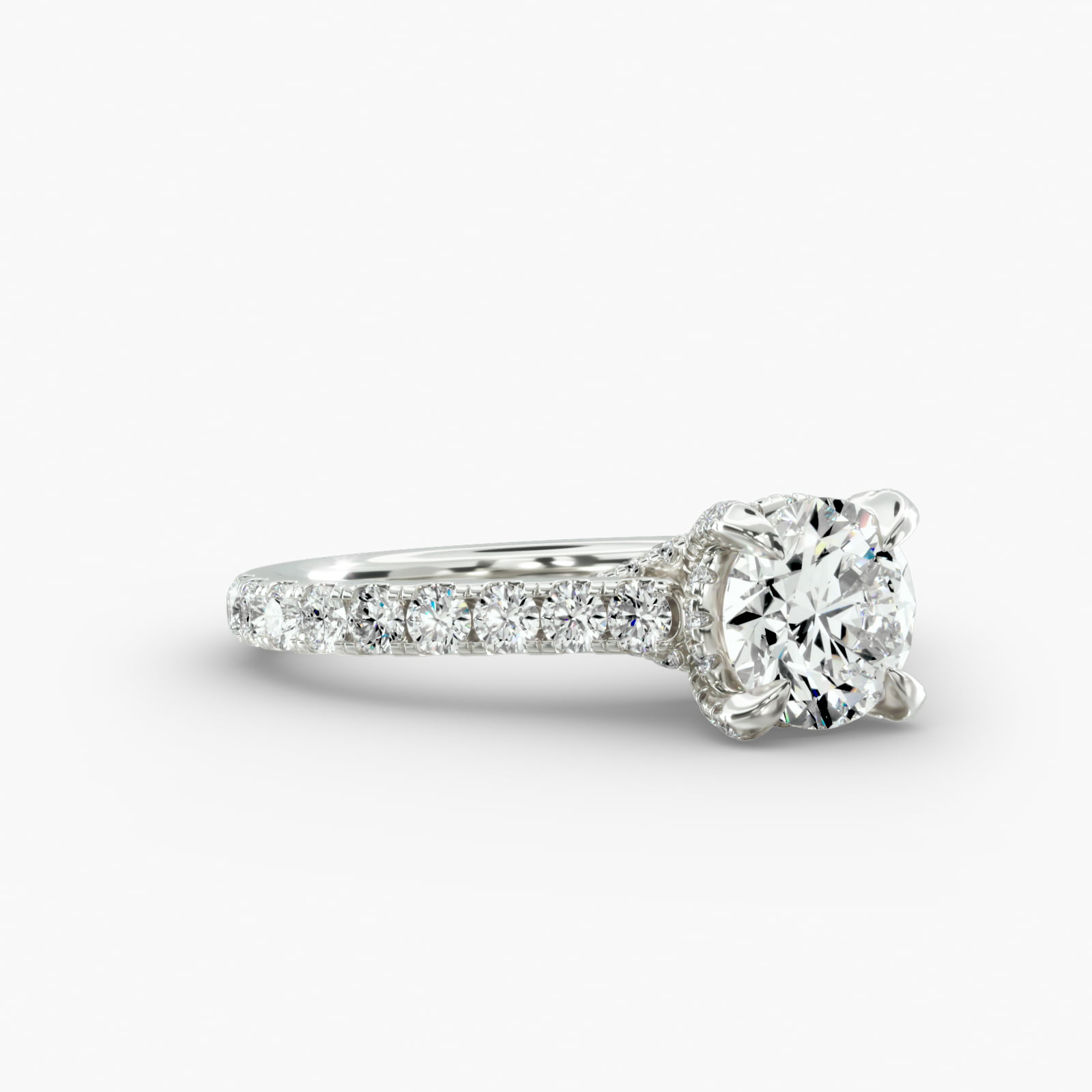 Cathedral Pavé Engagement Ring Diamond Basket Head