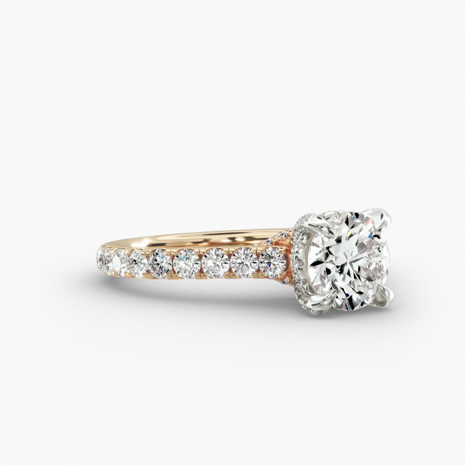 Cathedral Pavé Engagement Ring Diamond Basket Head