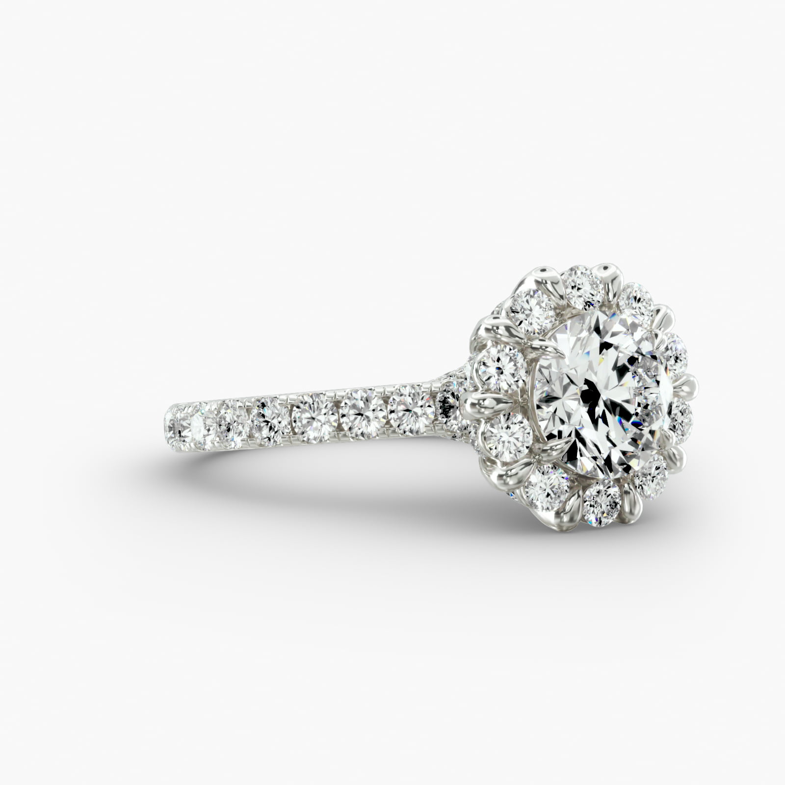 Cathedral Pavé Engagement Ring Floral Halo Head