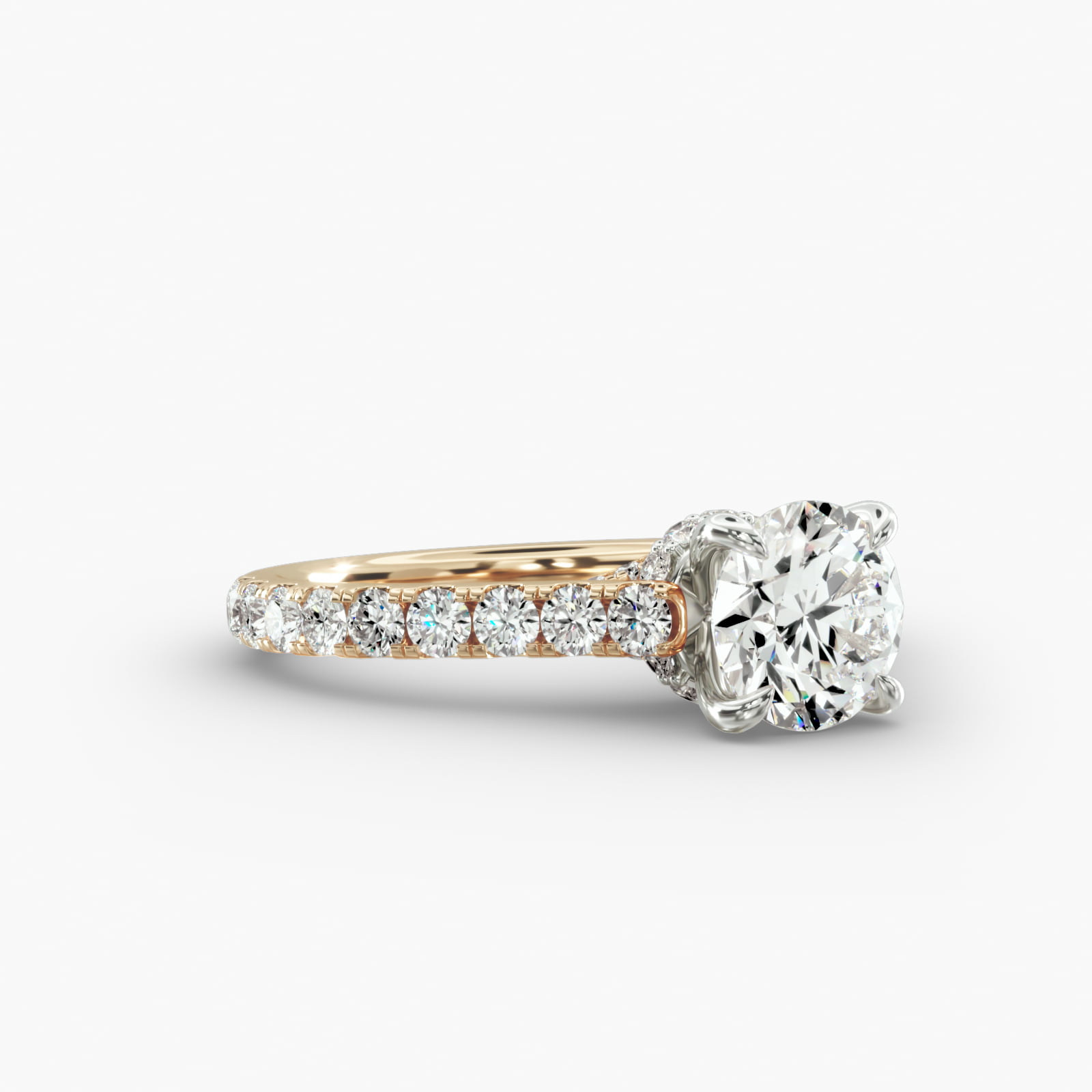 Cathedral Pavé Engagement Ring Hidden Halo Head