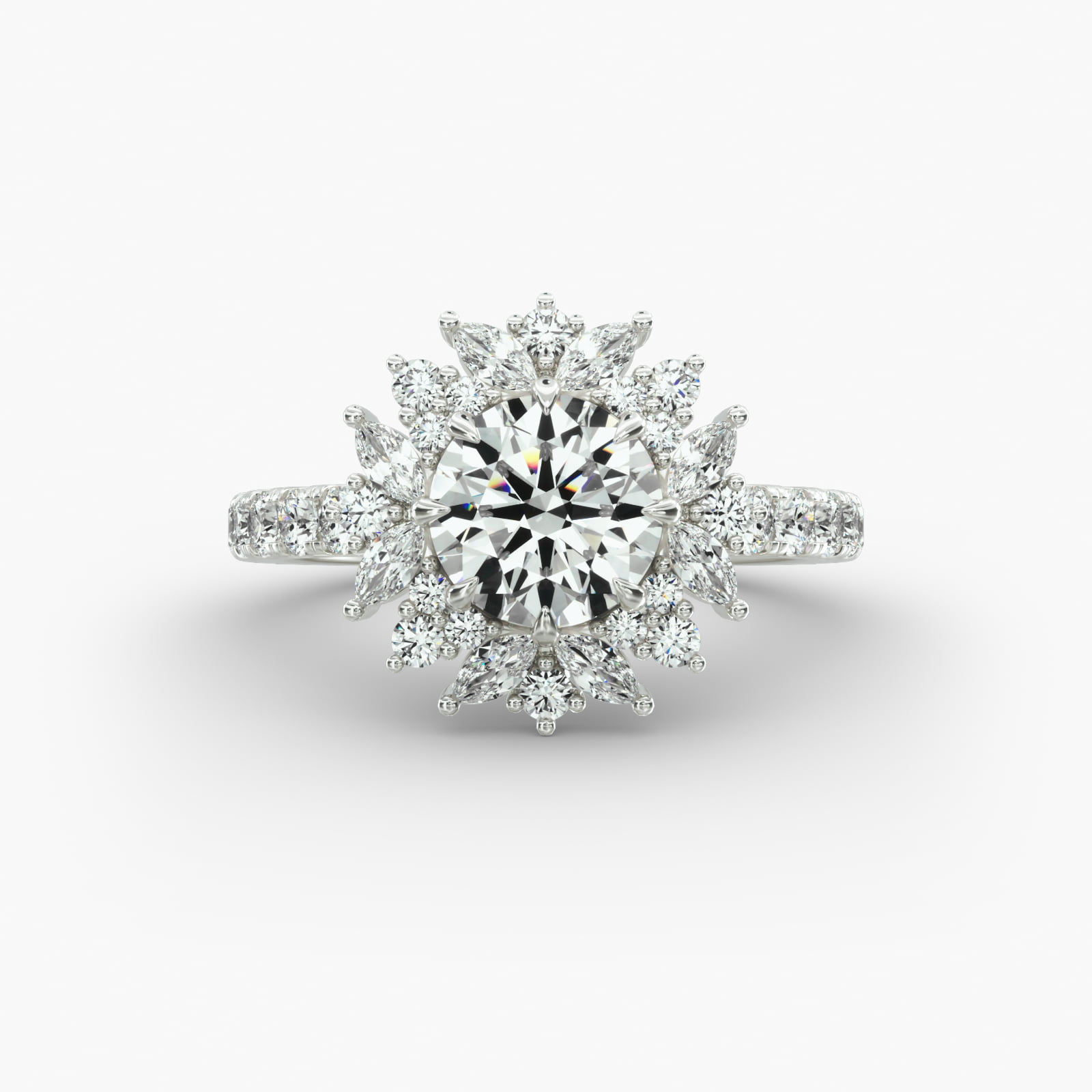 Cathedral Pavé Engagement Ring Fancy Halo Head