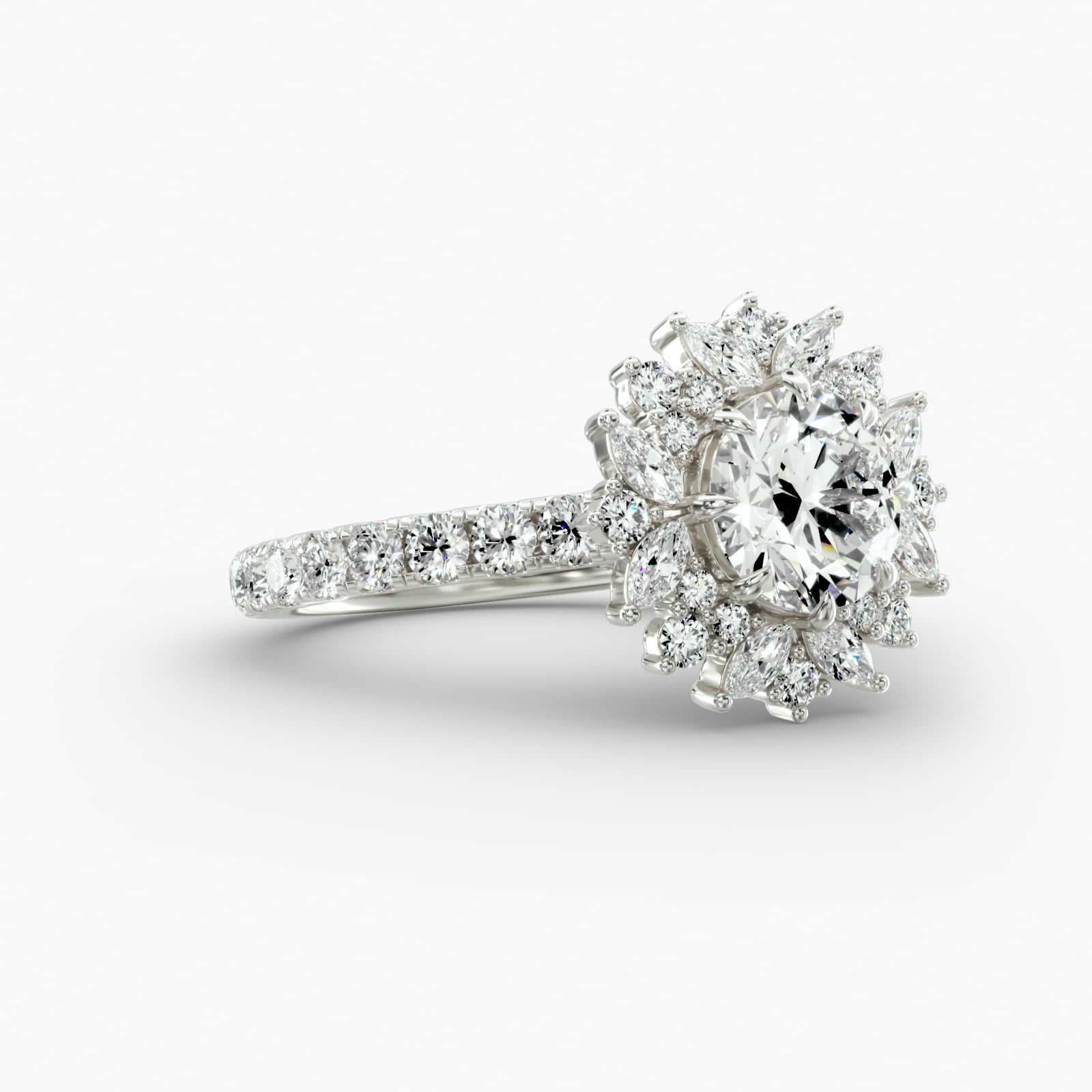 Cathedral Pavé Engagement Ring Fancy Halo Head