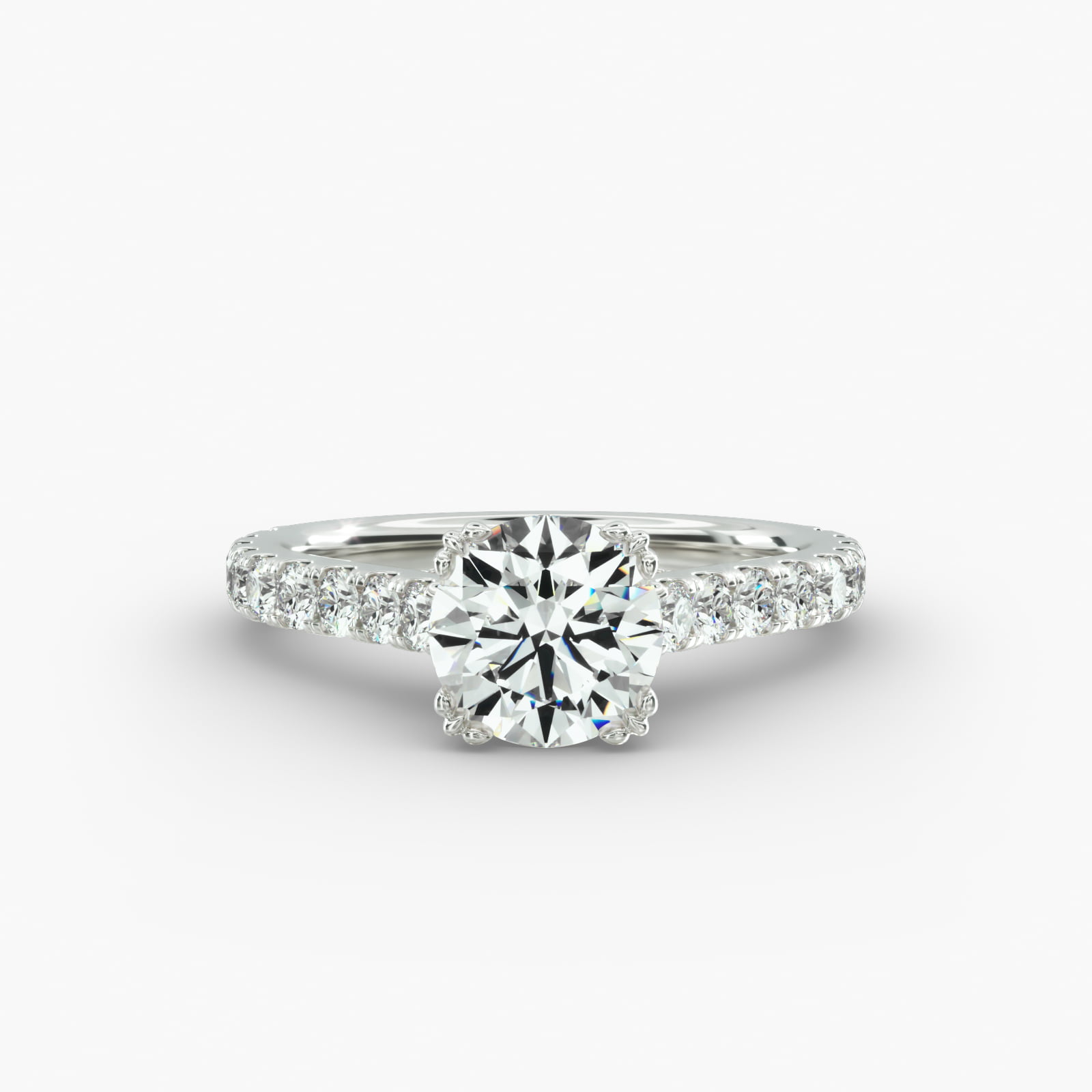 Cathedral Pavé Engagement Ring Vintage Trefoil Head