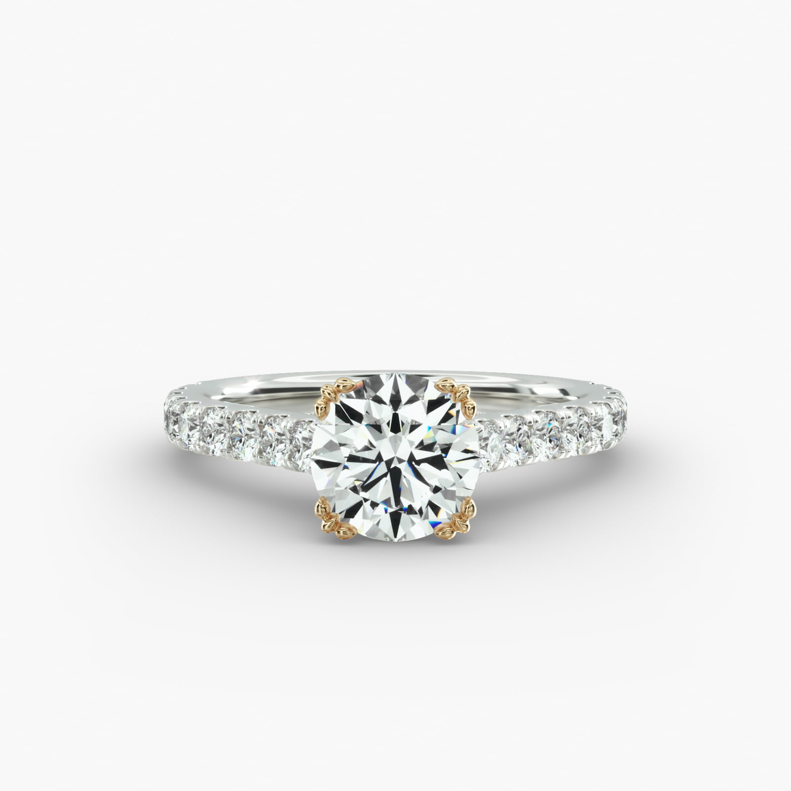 Cathedral Pavé Engagement Ring Vintage Trefoil Head