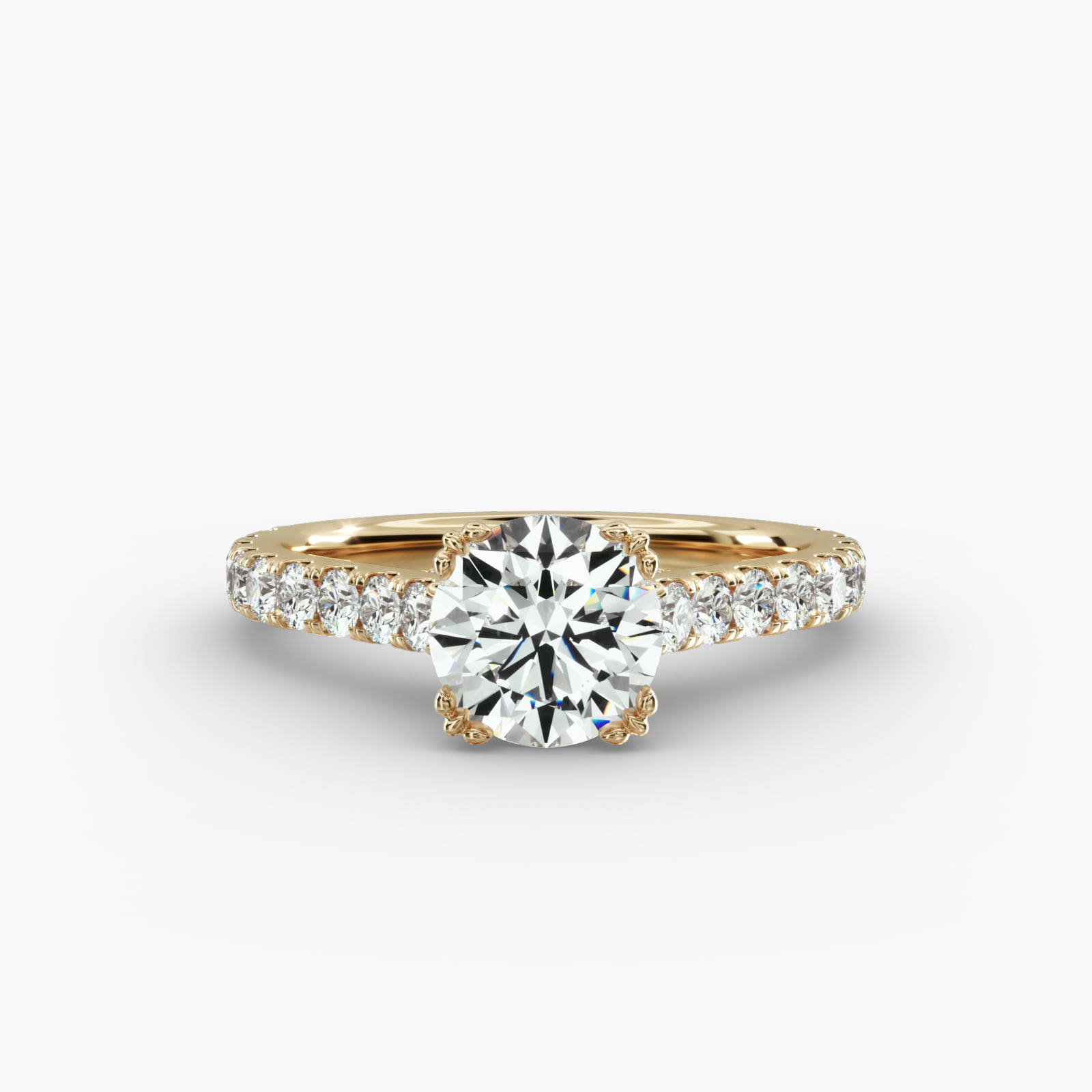 Cathedral Pavé Engagement Ring Vintage Trefoil Head