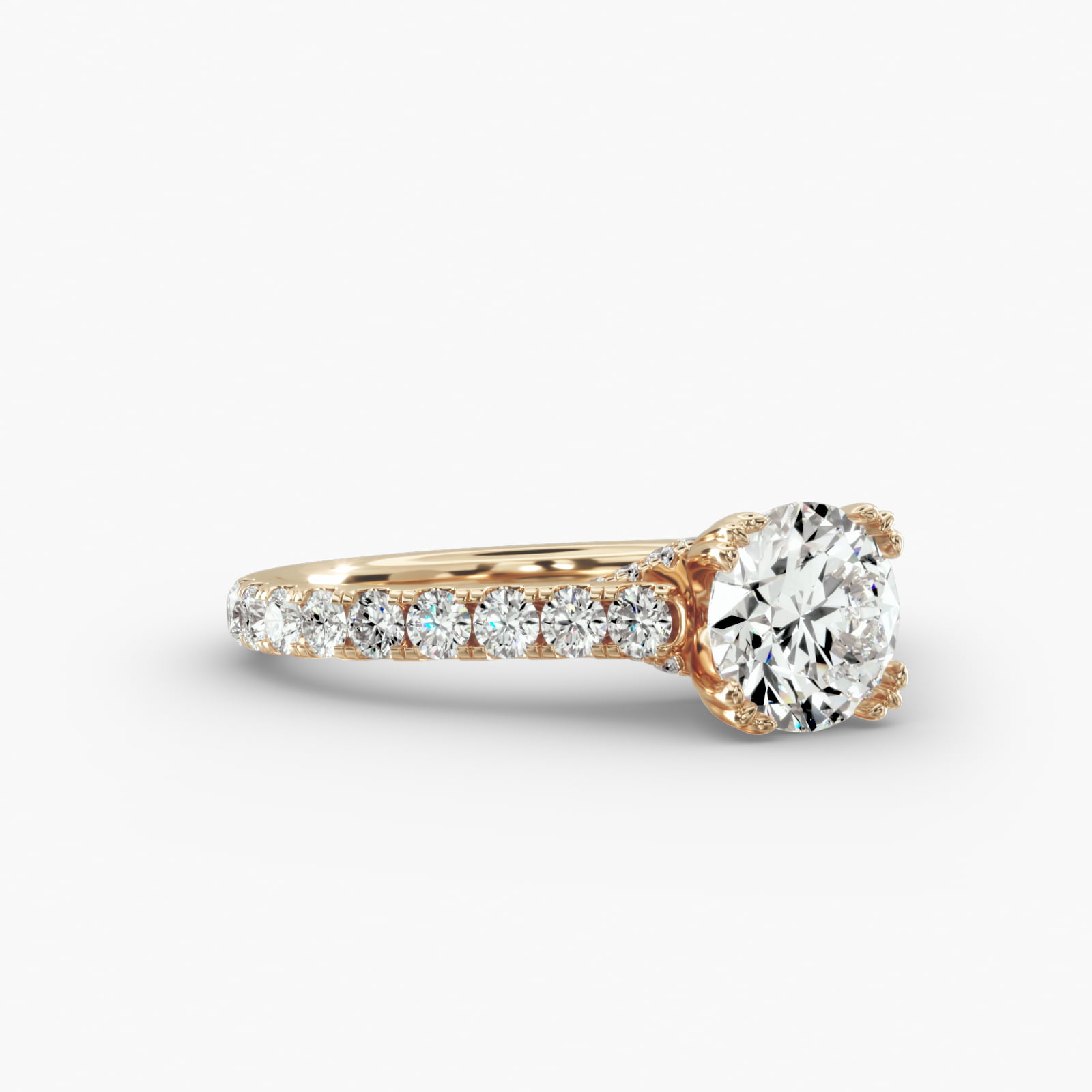 Cathedral Pavé Engagement Ring Vintage Trefoil Head