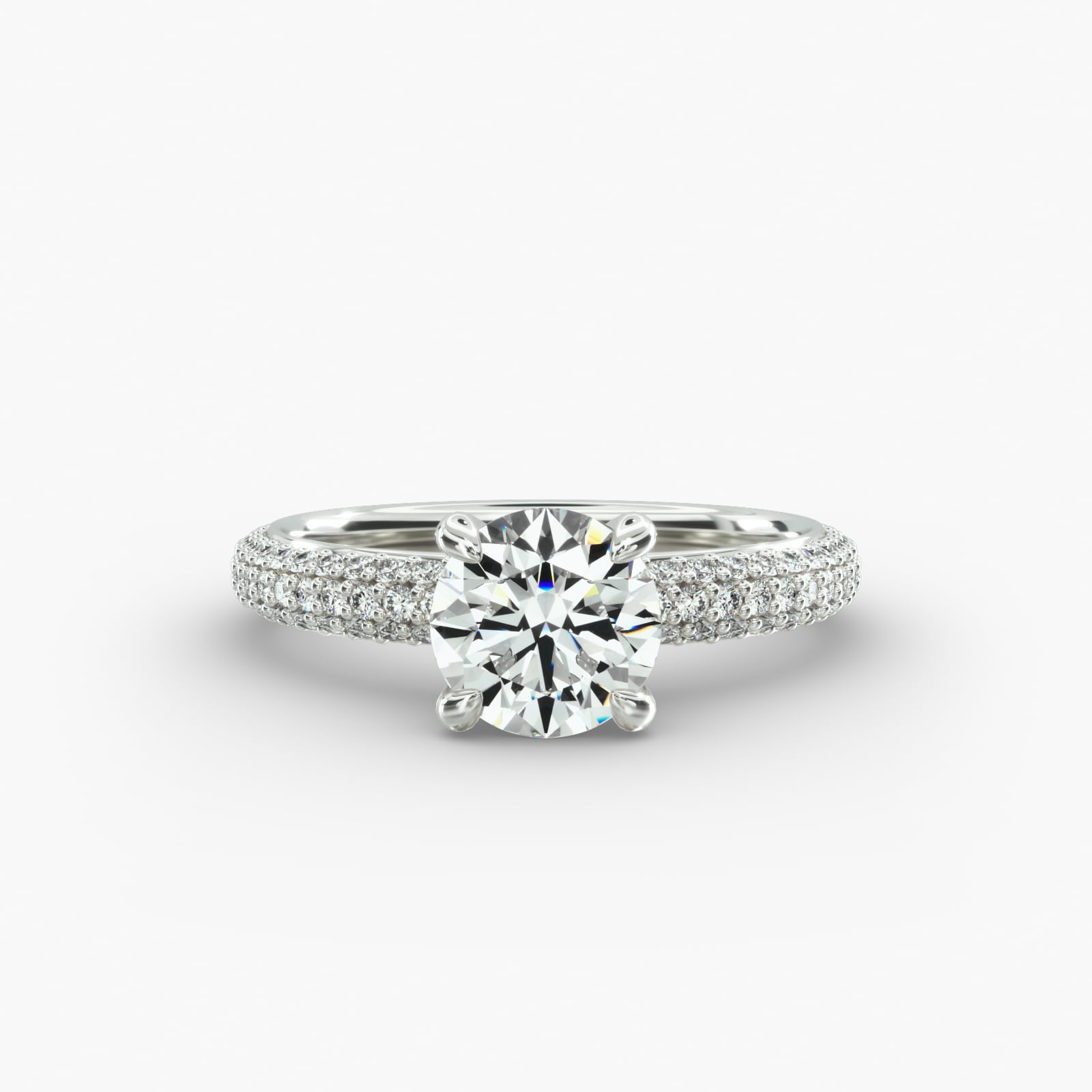 Triple Row Pavé Engagement Ring Classic Basket Head