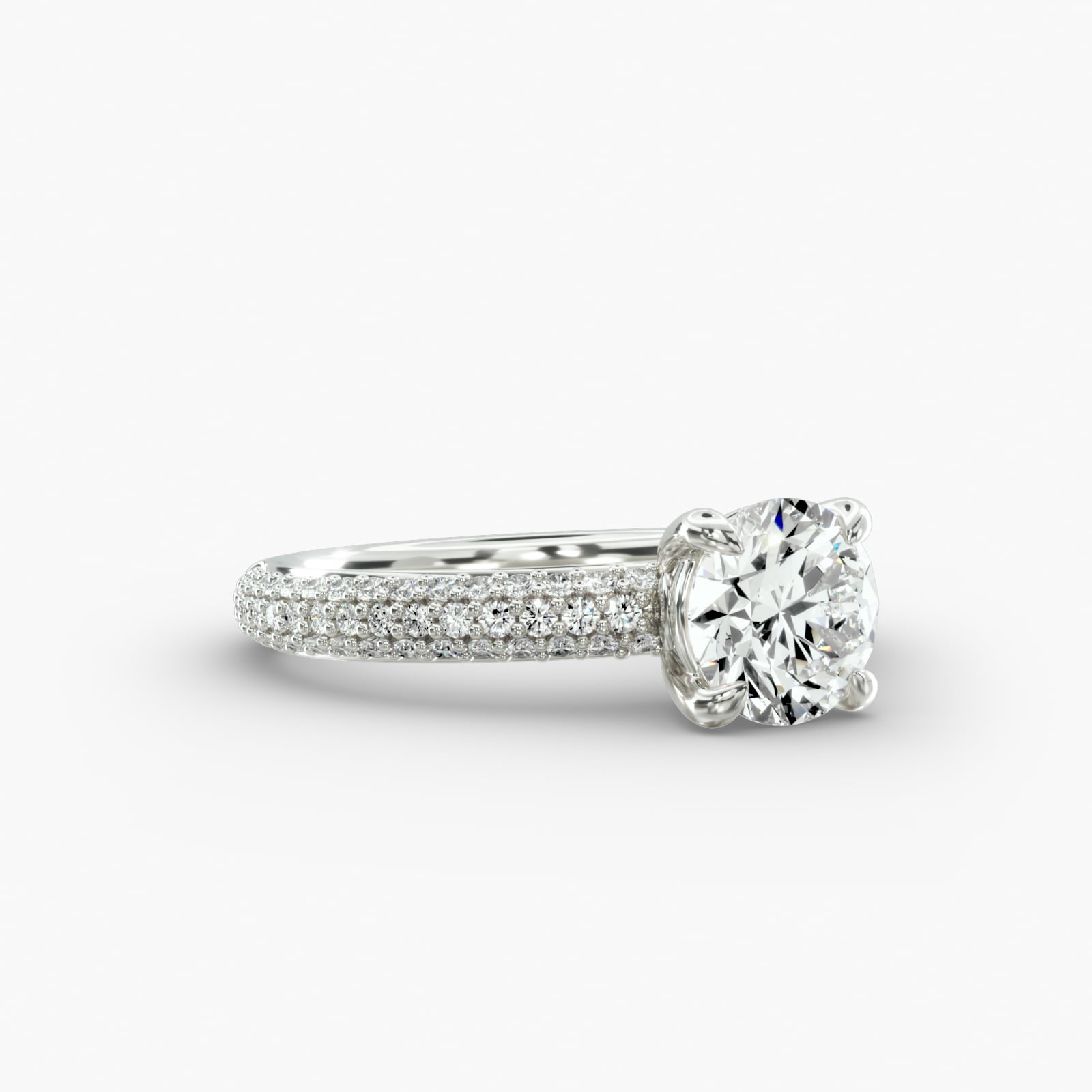 Triple Row Pavé Engagement Ring Classic Basket Head