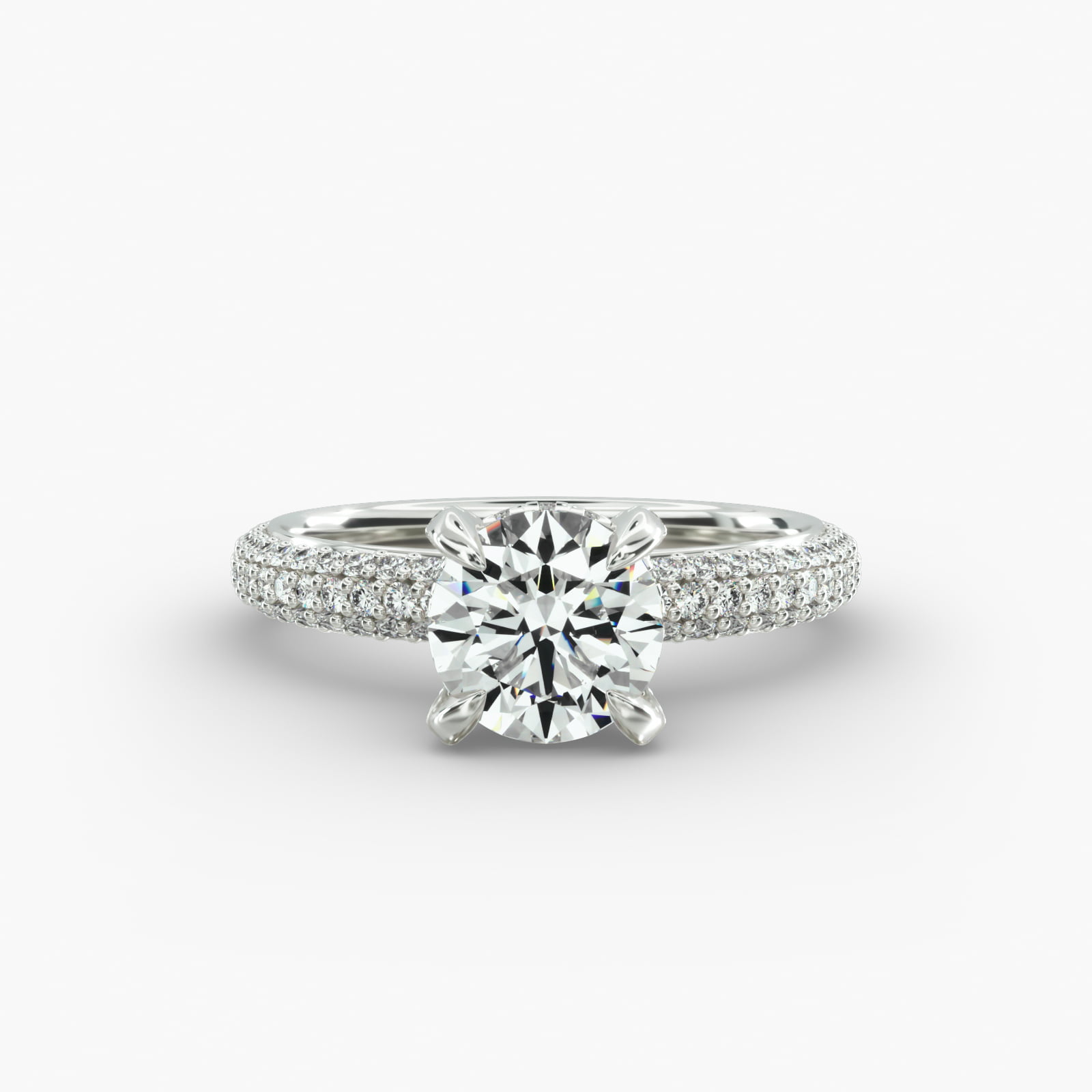 Triple Row Pavé Engagement Ring Diamond Basket Head