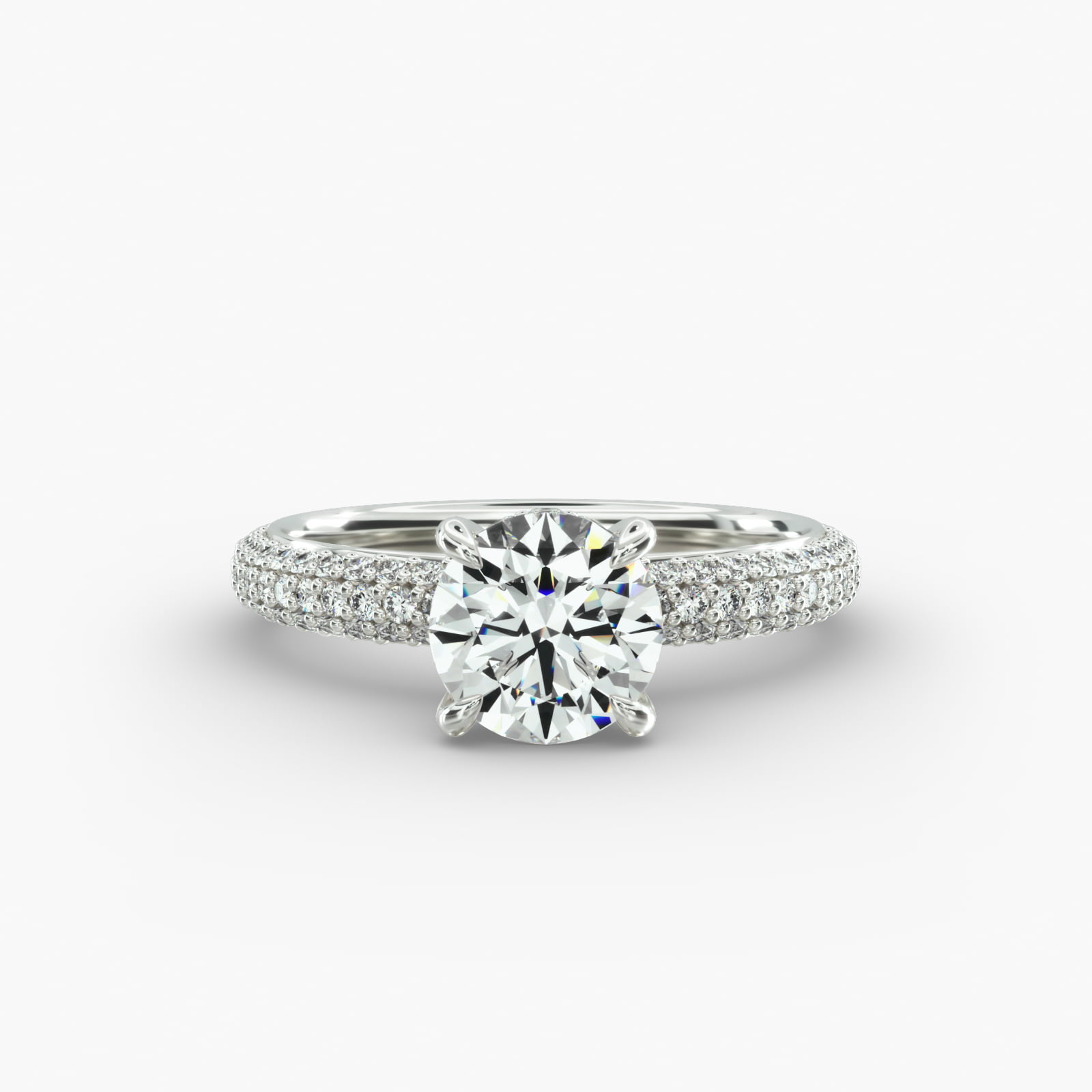Triple Row Pavé Engagement Ring Hidden Halo Head