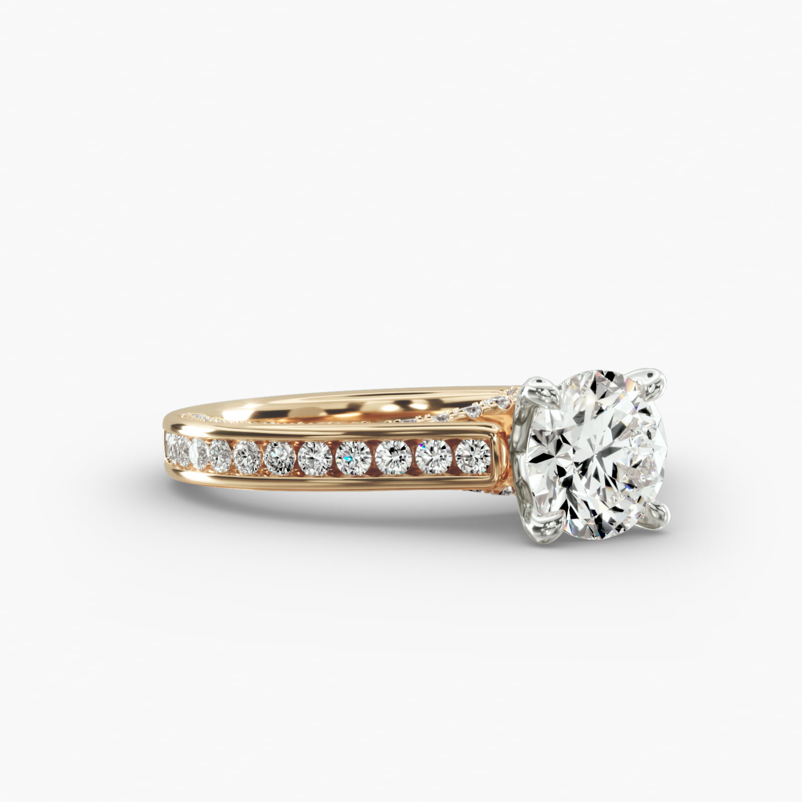 Round Channel Engagement Ring 4-Prong Nouveau Head