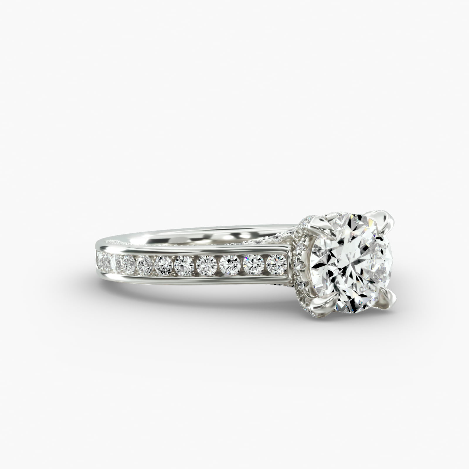 Round Channel Engagement Ring Diamond Basket Head