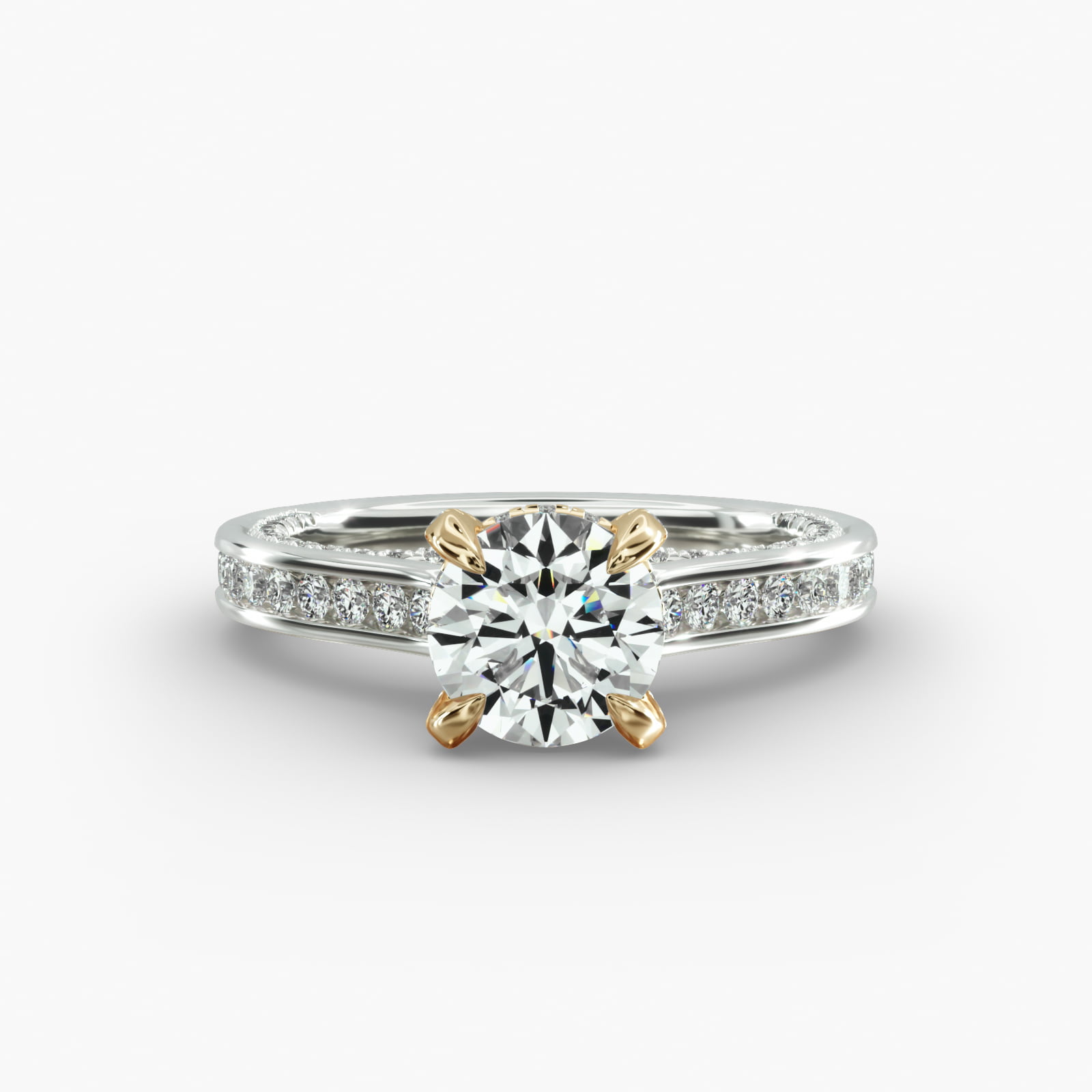 Round Channel Engagement Ring Diamond Basket Head