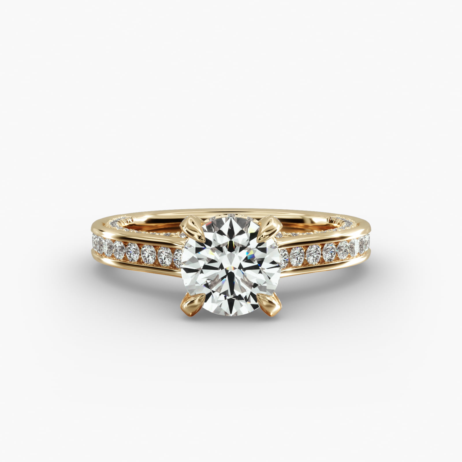 Round Channel Engagement Ring Diamond Basket Head