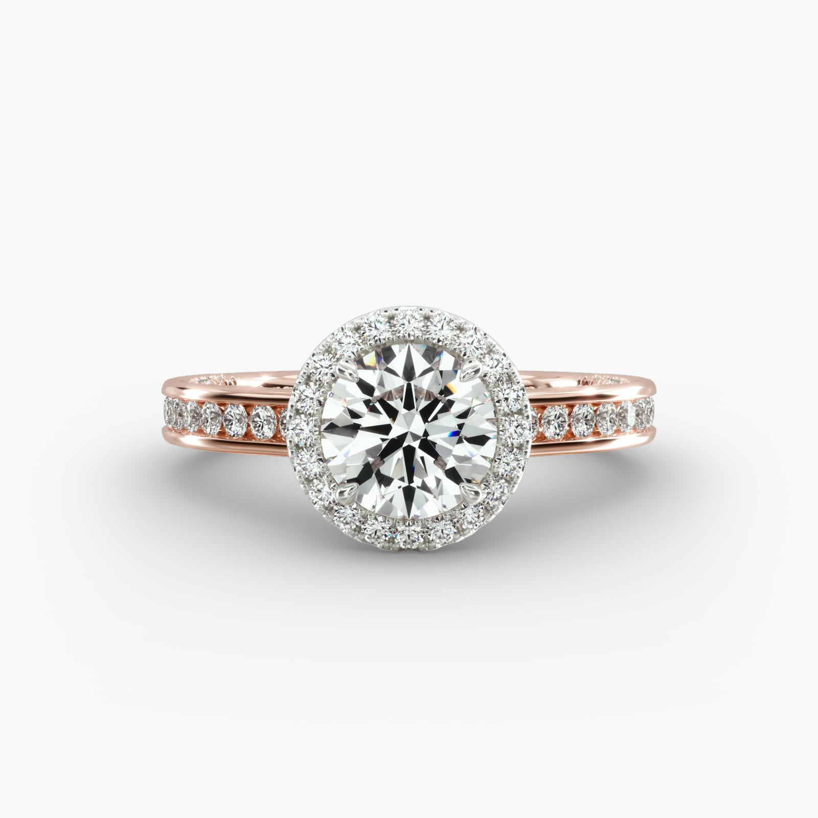Round Channel Engagement Ring Classic Halo Head