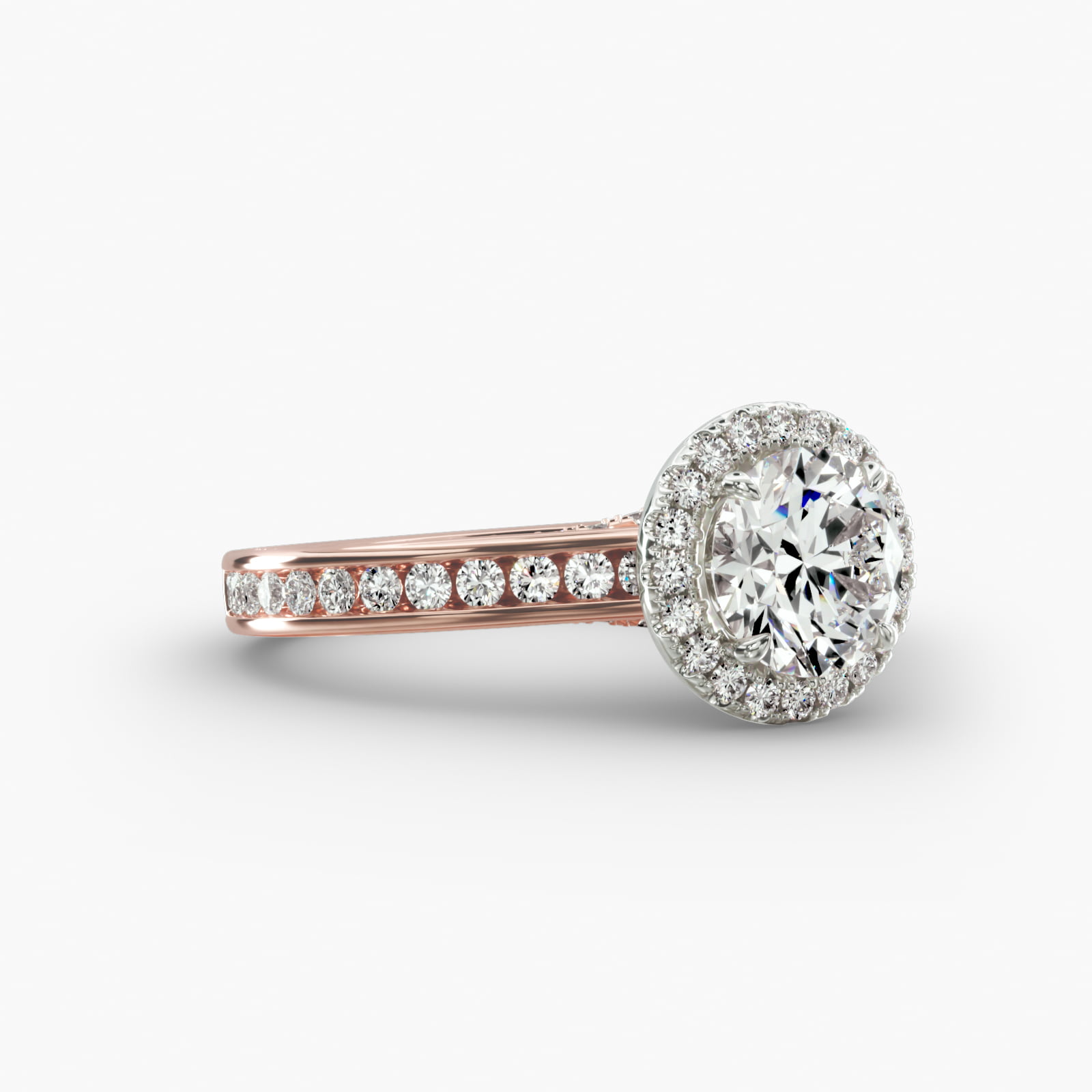 Round Channel Engagement Ring Classic Halo Head