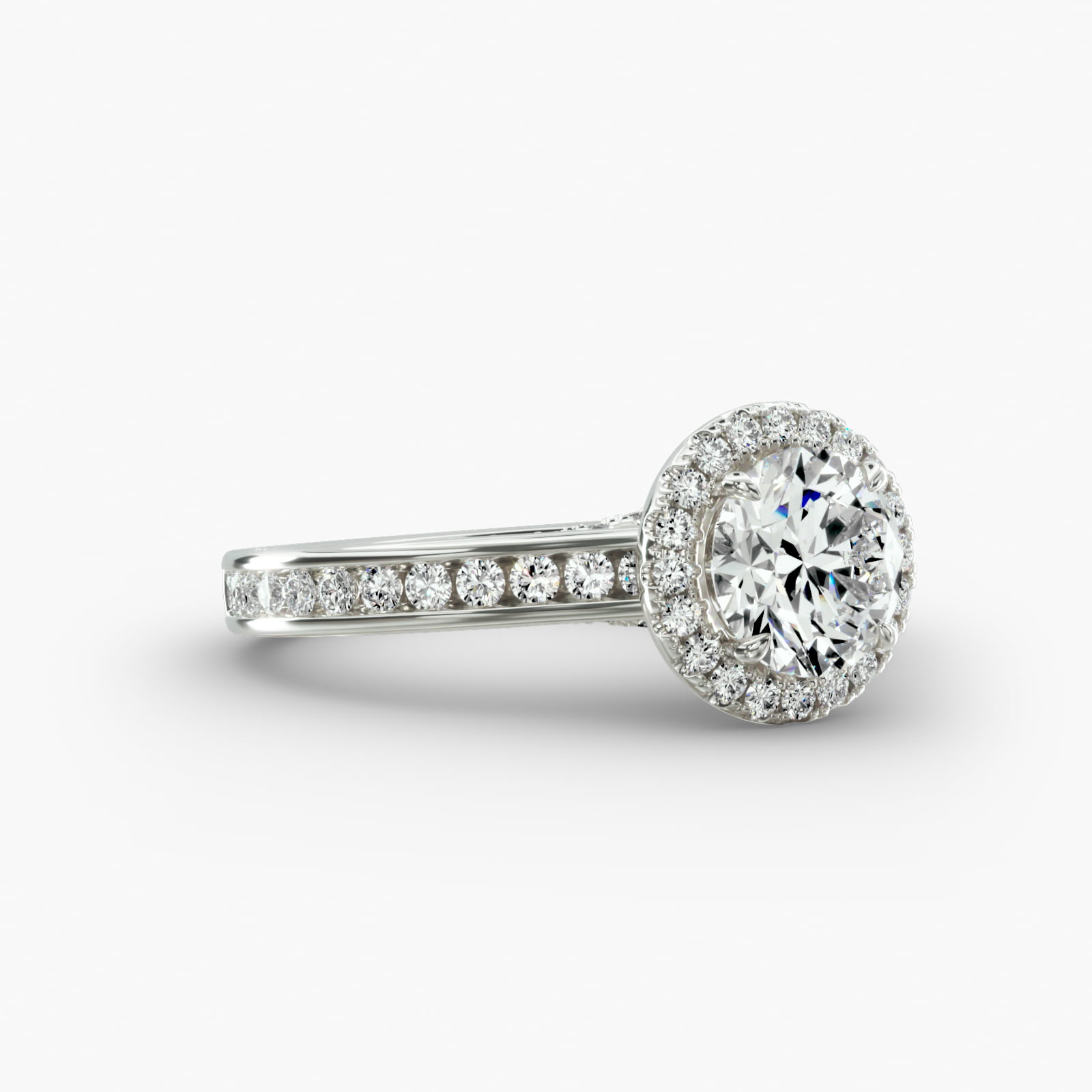 Round Channel Engagement Ring Classic Halo Head