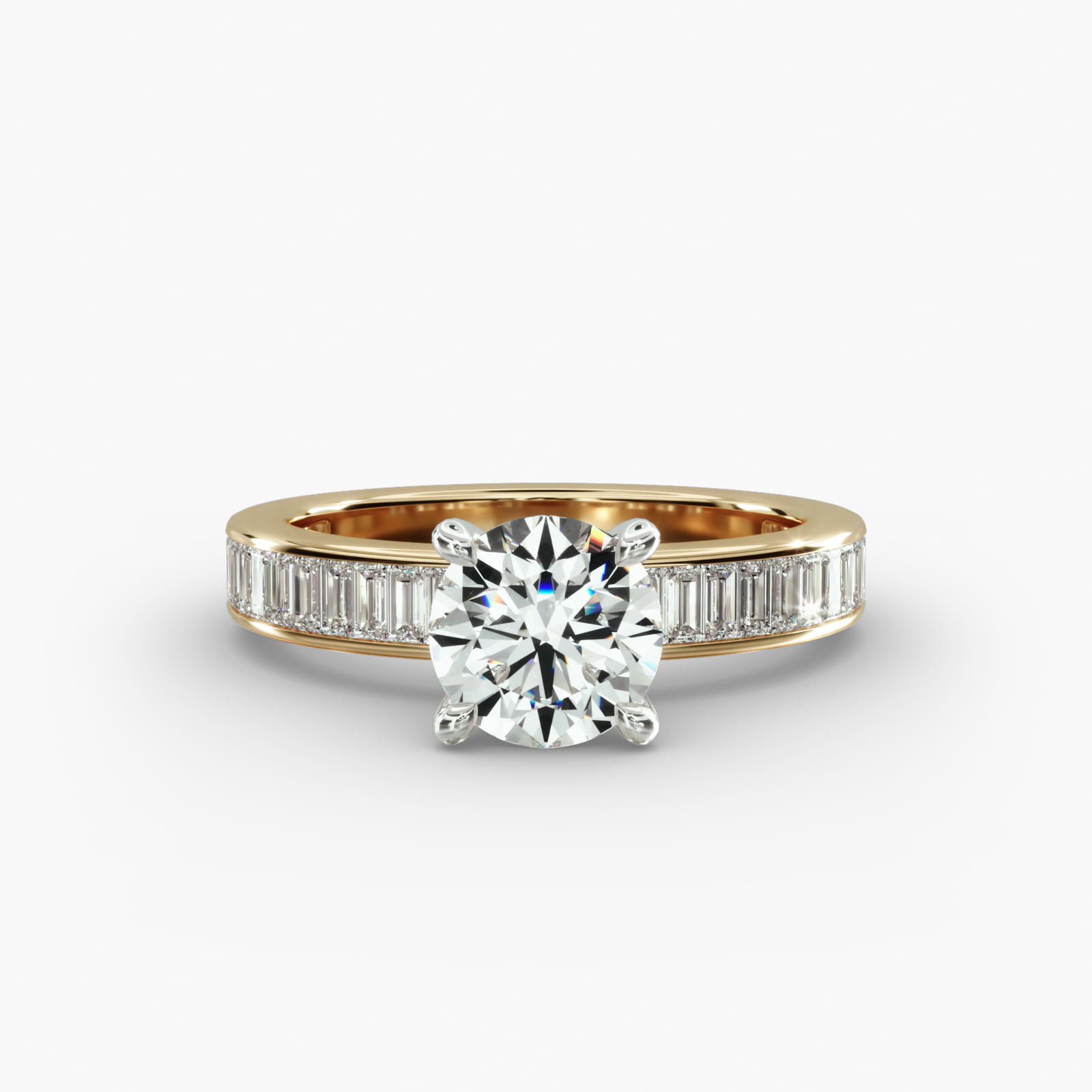 Baguette Channel Engagement Ring 4-Prong Nouveau Head