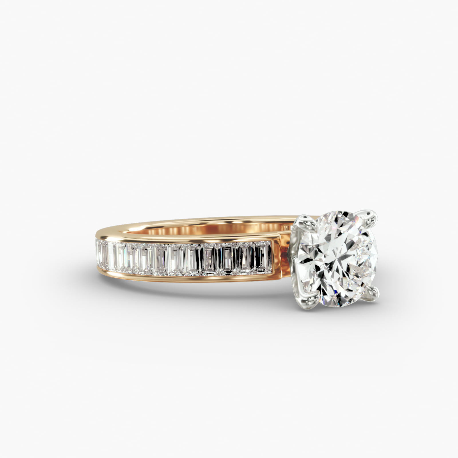 Baguette Channel Engagement Ring 4-Prong Nouveau Head