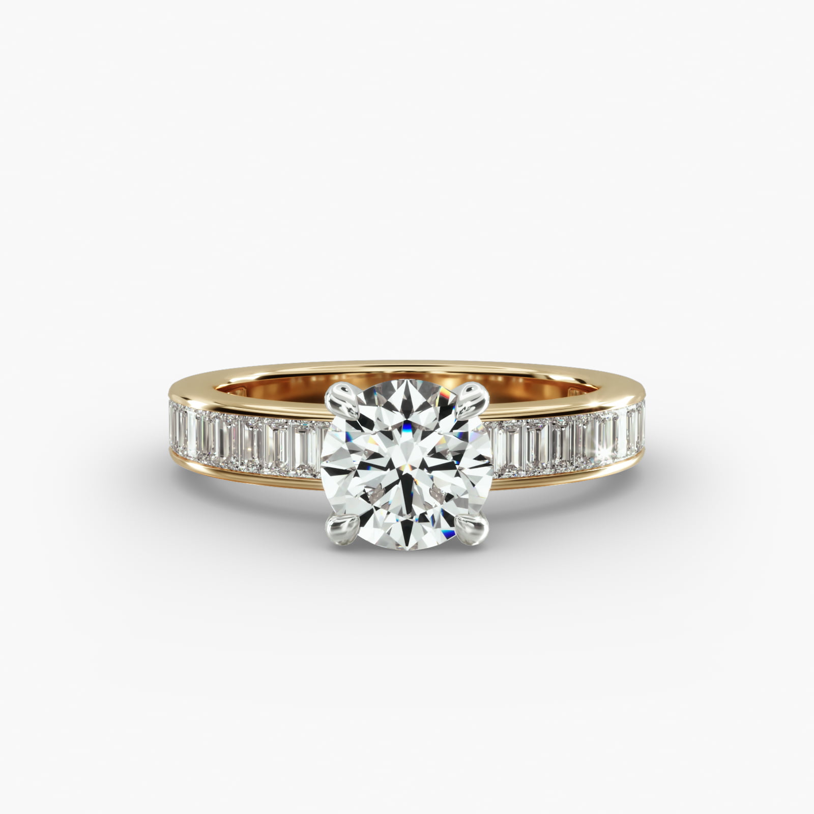 Baguette Channel Engagement Ring Classic Basket Head