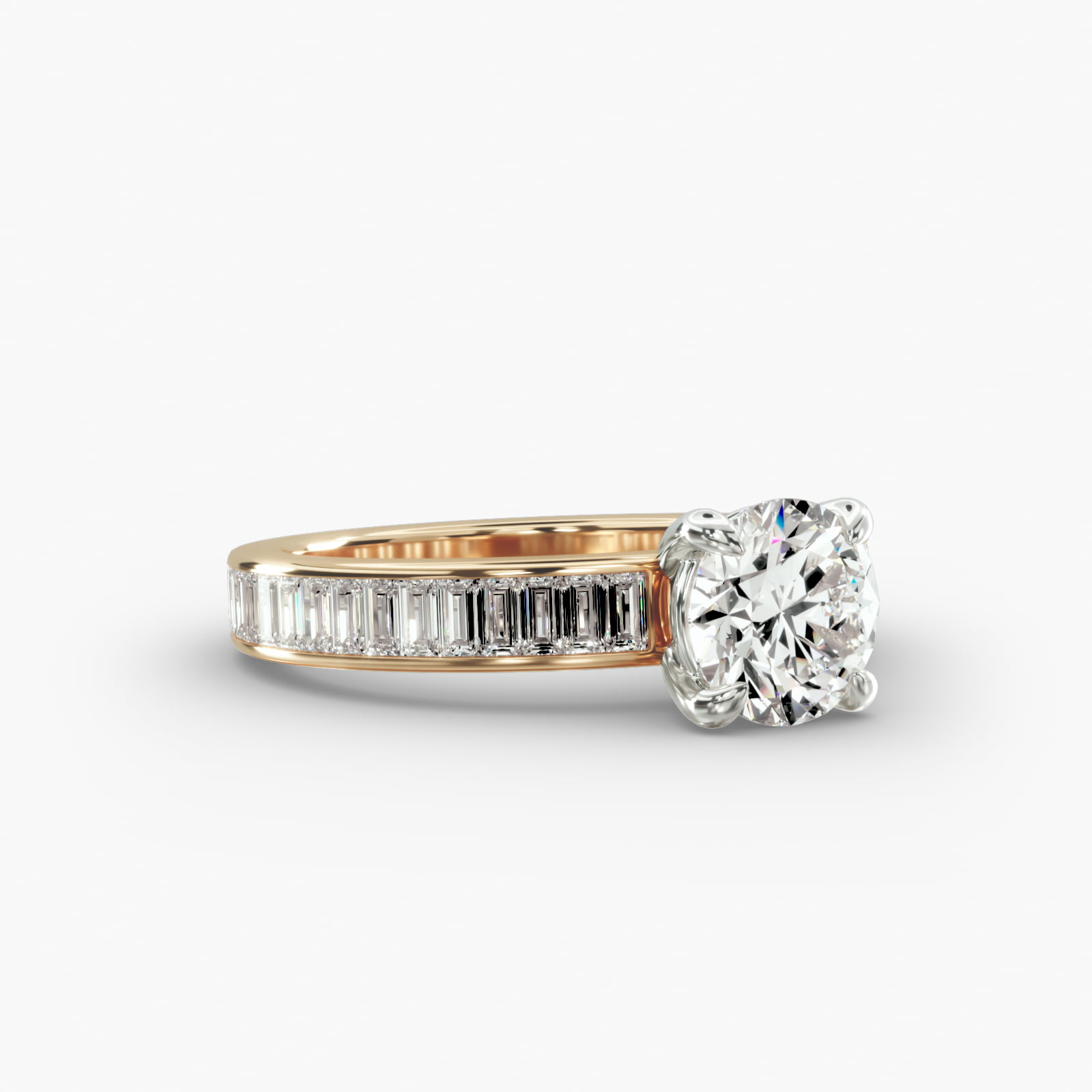 Baguette Channel Engagement Ring Classic Basket Head