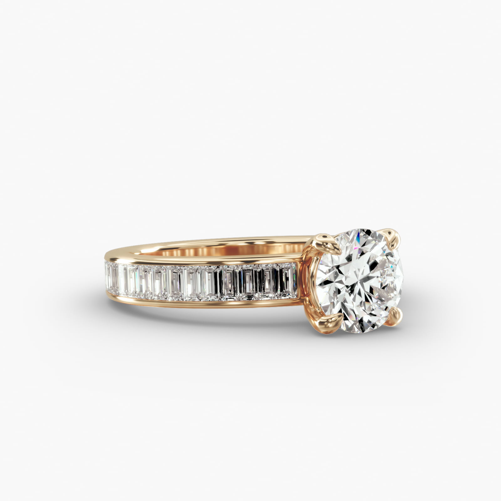 Baguette Channel Engagement Ring Classic Basket Head