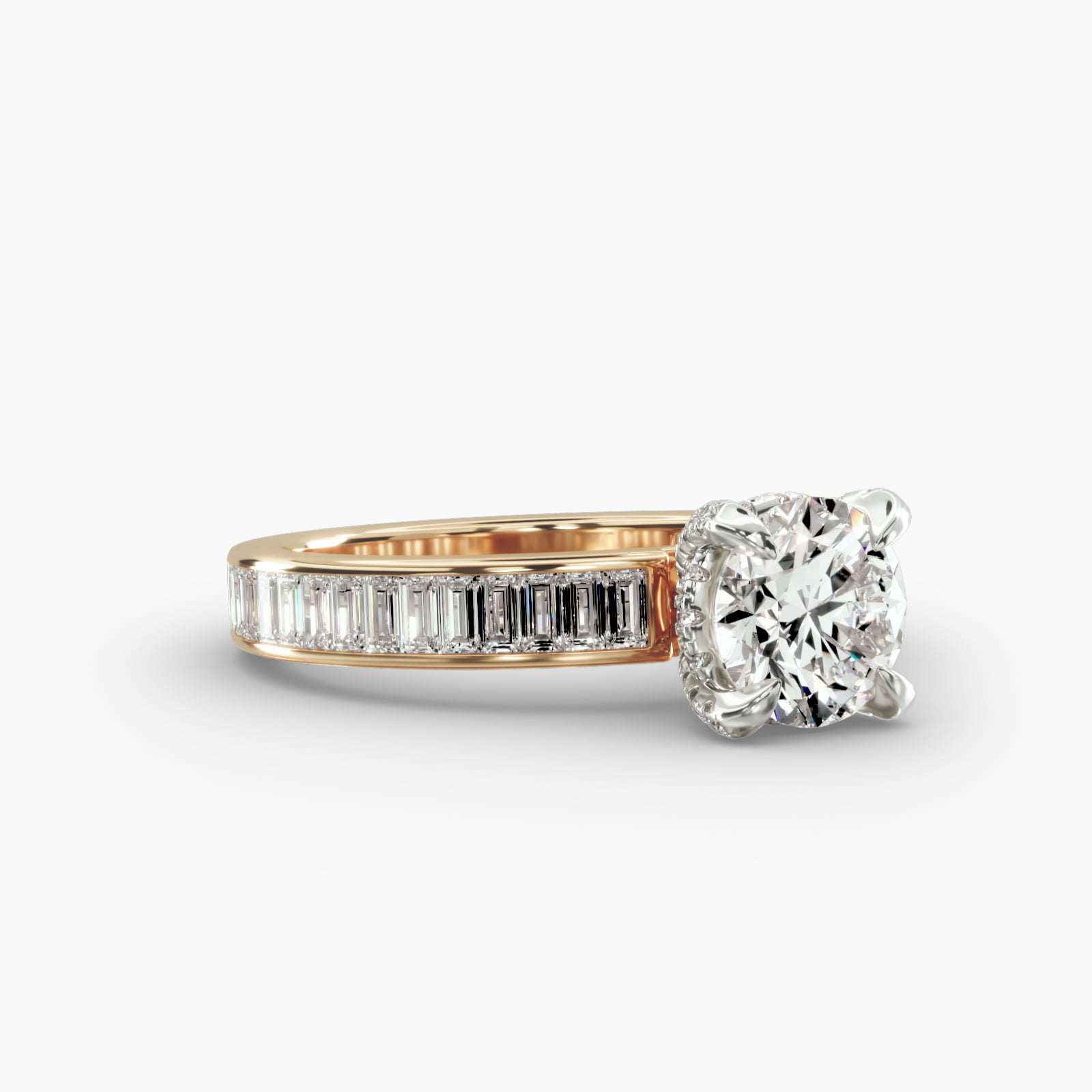 Baguette Channel Engagement Ring Diamond Basket Head