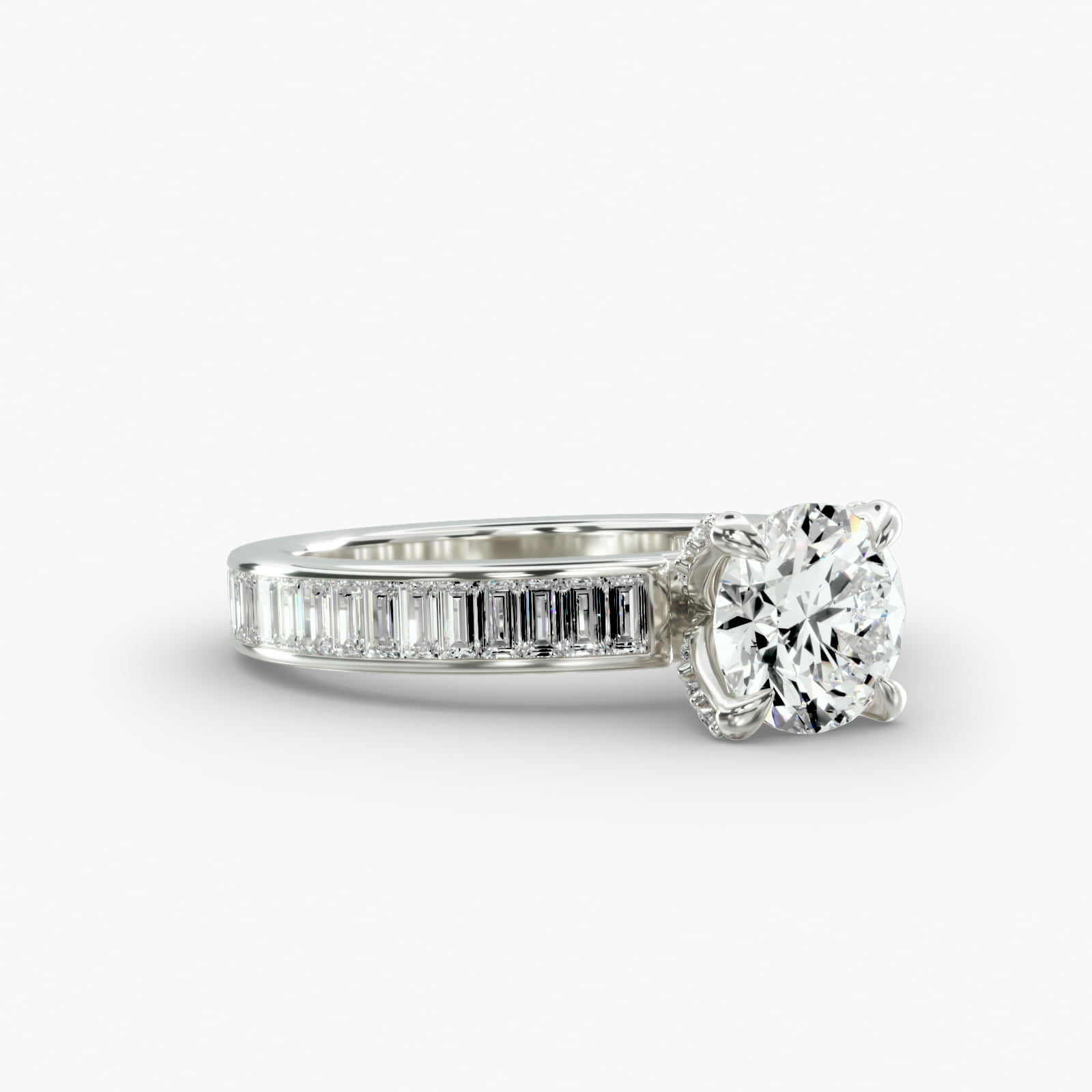 Baguette Channel Engagement Ring Diamond Tulip Head
