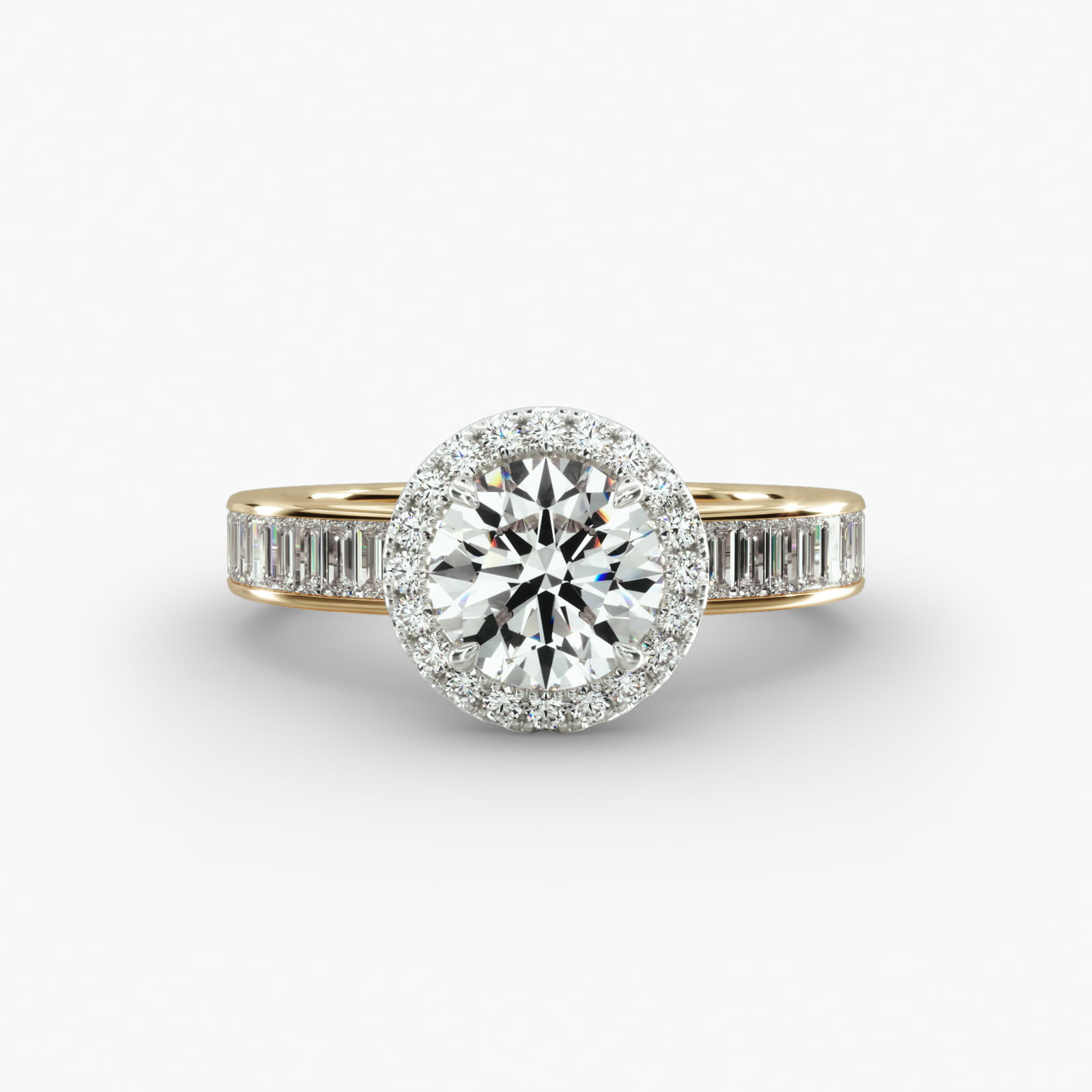 Baguette Channel Engagement Ring Classic Halo Head