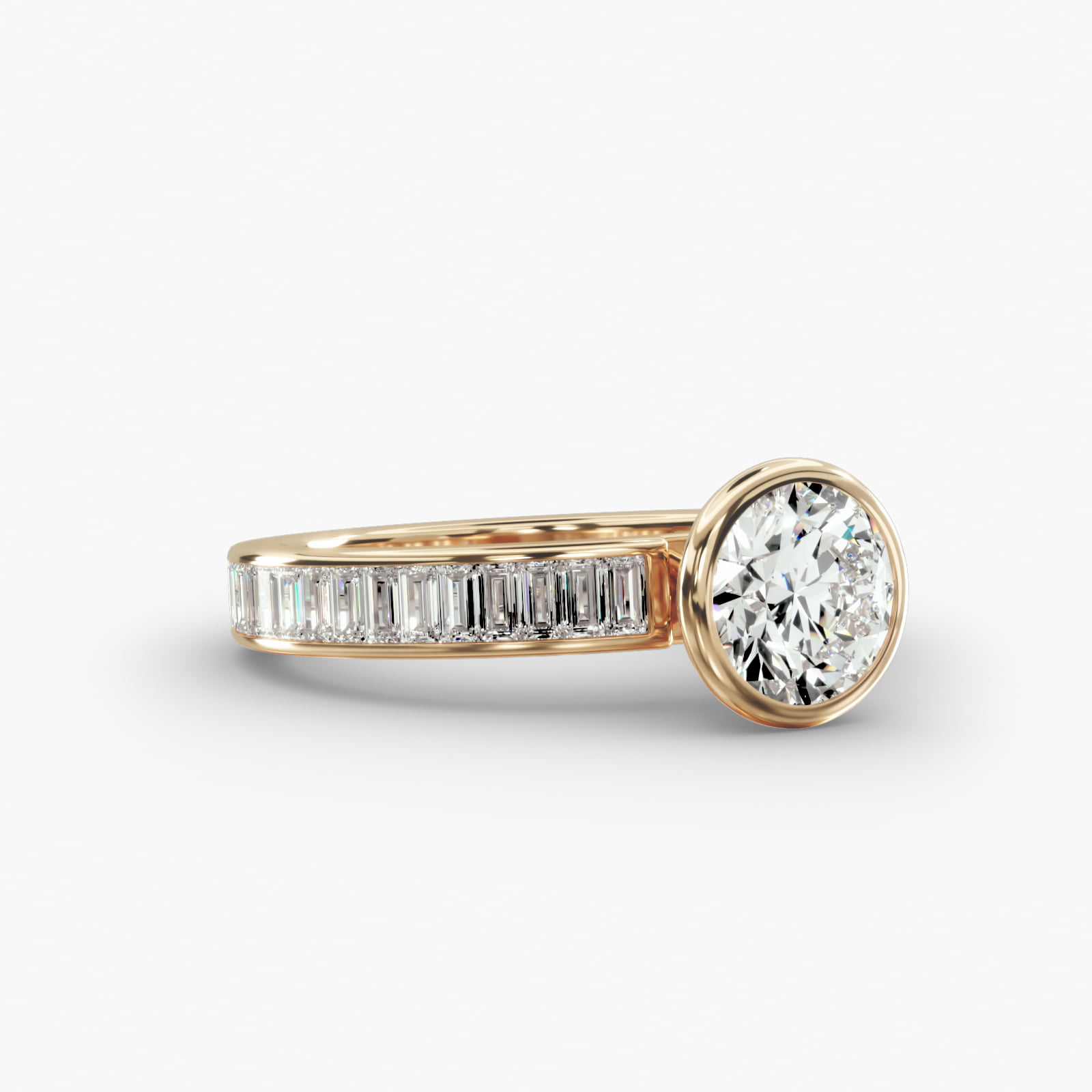 Baguette Channel Engagement Ring Classic Bezel Head
