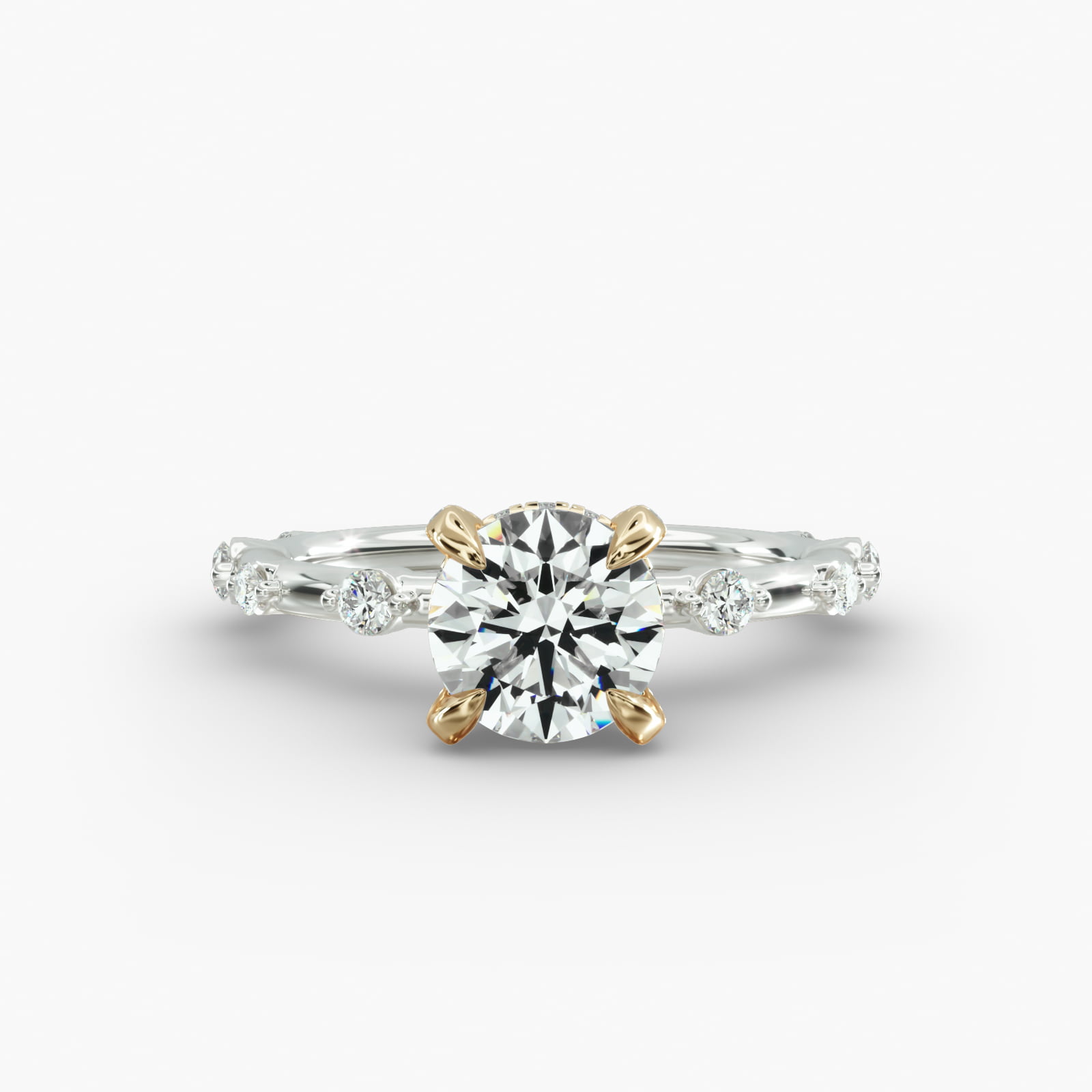 Floating Station Engagement Ring Diamond Basket Head