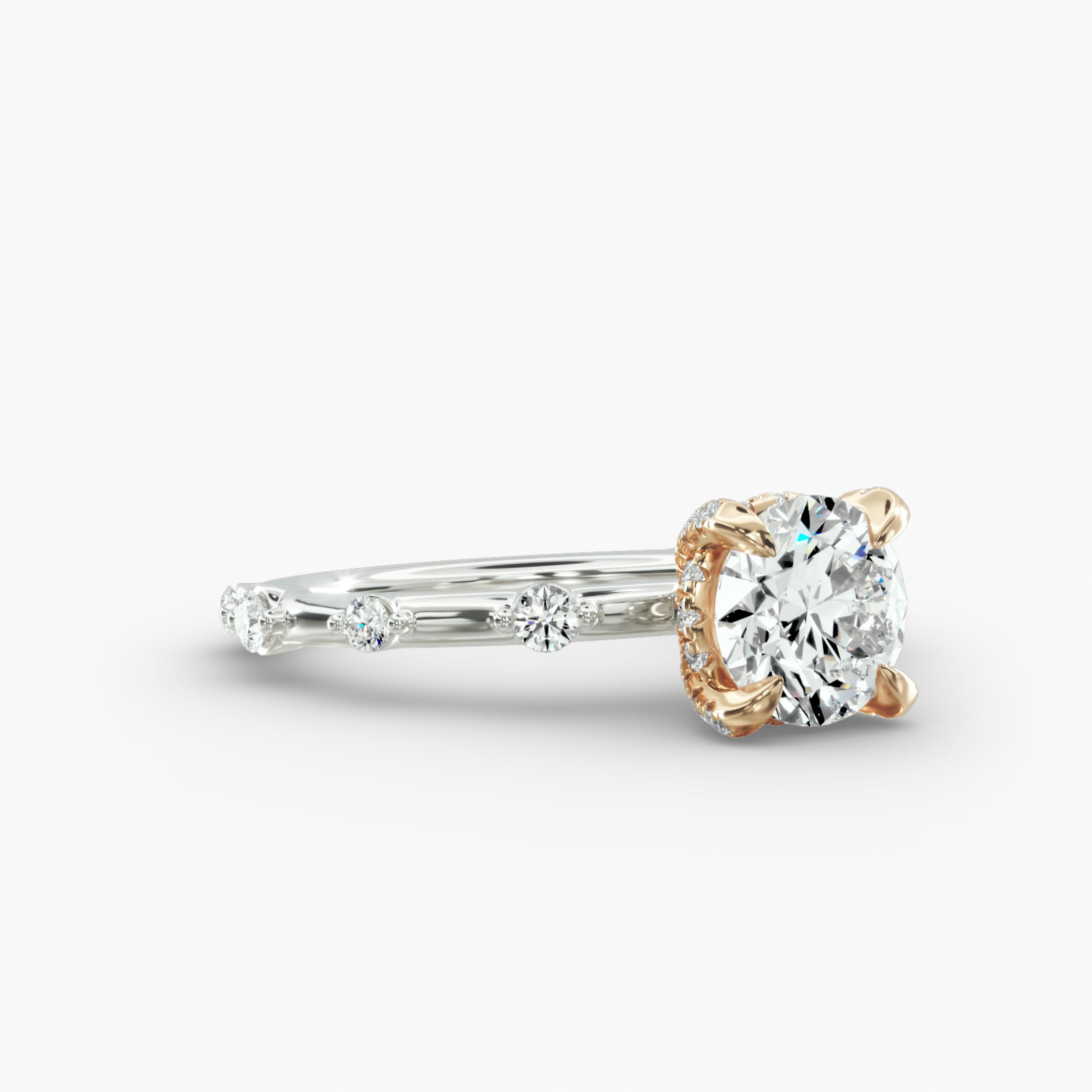 Floating Station Engagement Ring Diamond Basket Head