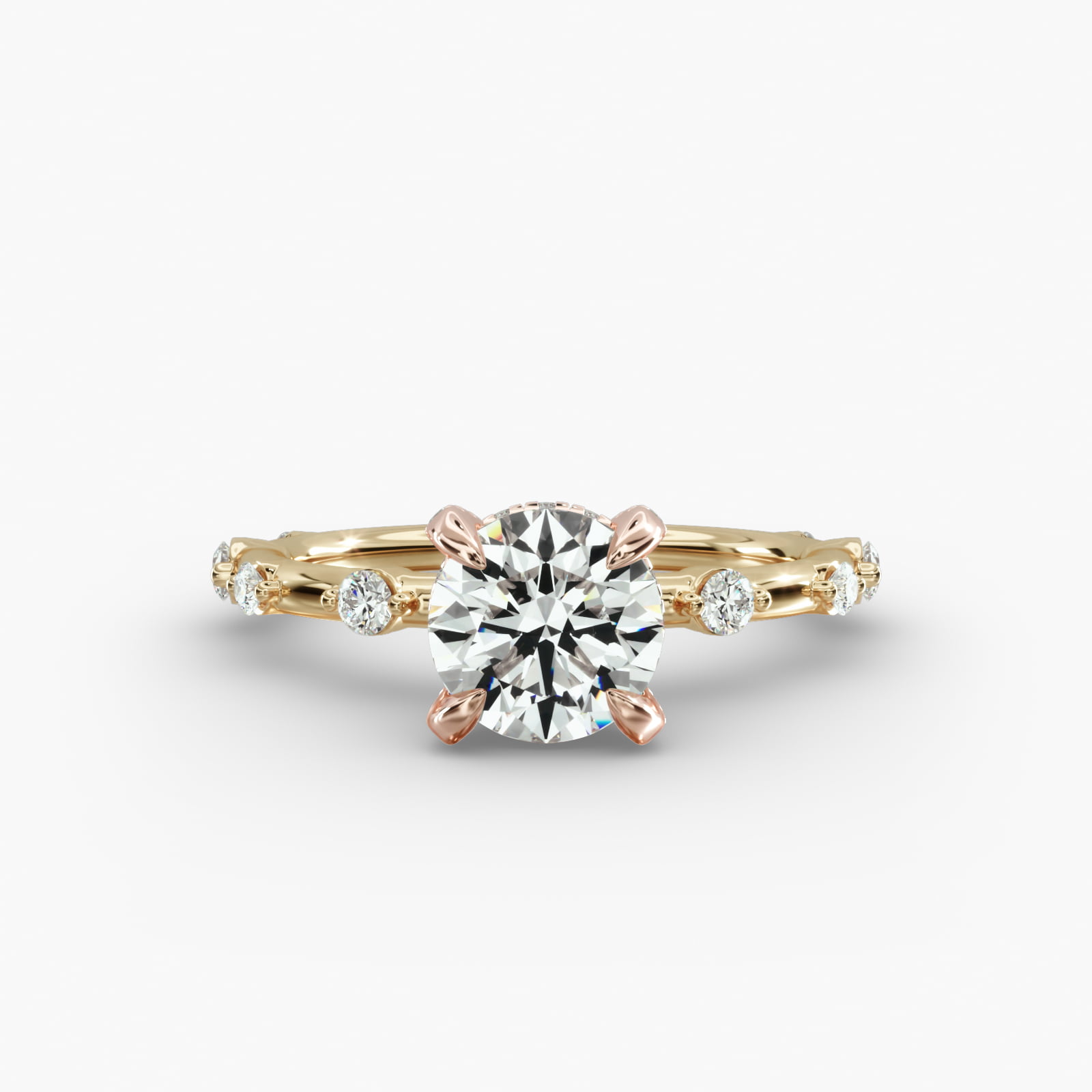 Floating Station Engagement Ring Diamond Basket Head